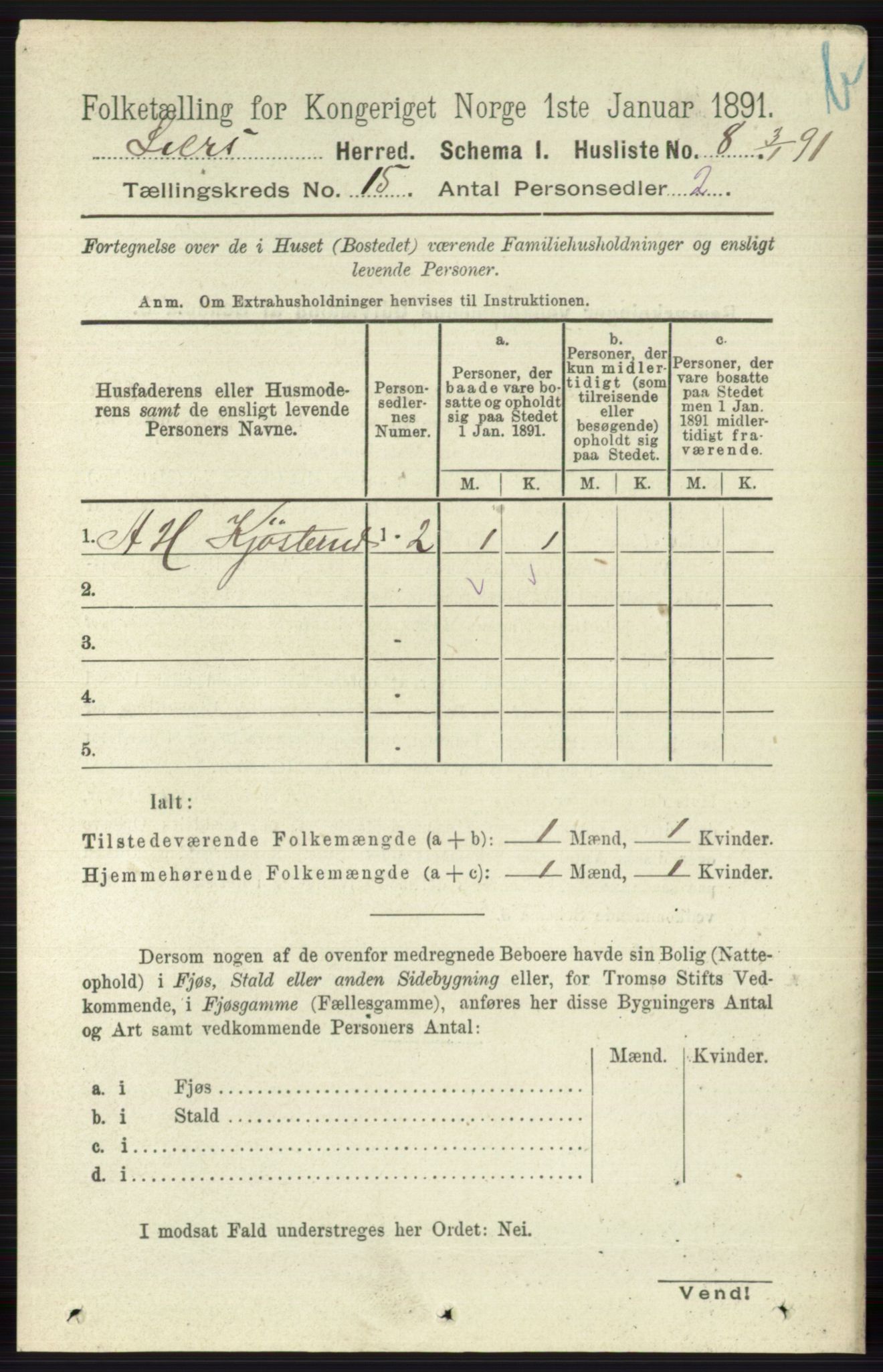 RA, 1891 census for 0626 Lier, 1891, p. 8627