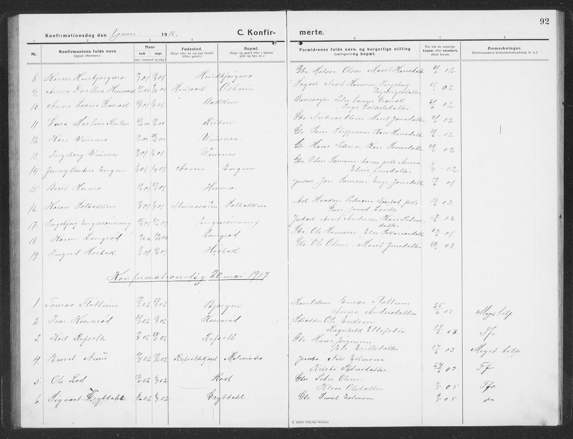 Ministerialprotokoller, klokkerbøker og fødselsregistre - Sør-Trøndelag, AV/SAT-A-1456/688/L1030: Parish register (copy) no. 688C05, 1916-1939, p. 92