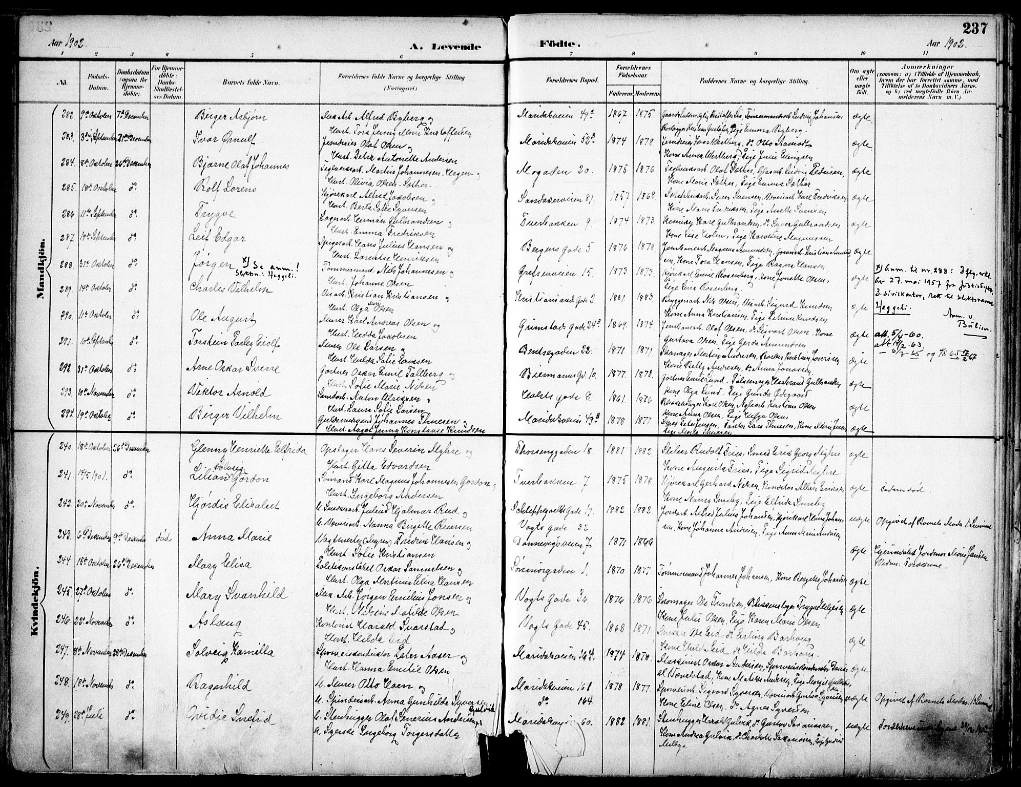 Sagene prestekontor Kirkebøker, SAO/A-10796/F/L0004: Parish register (official) no. 4, 1894-1904, p. 237