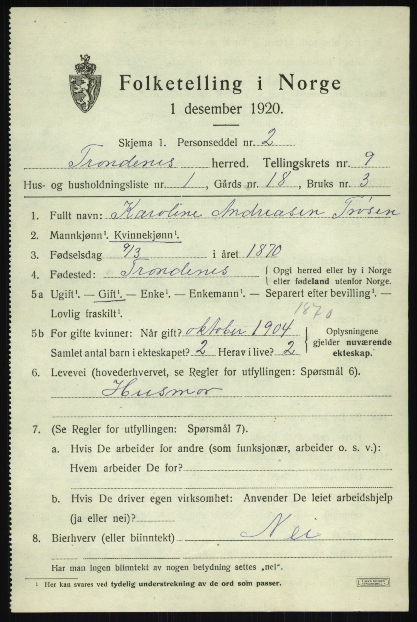 SATØ, 1920 census for Trondenes, 1920, p. 7367