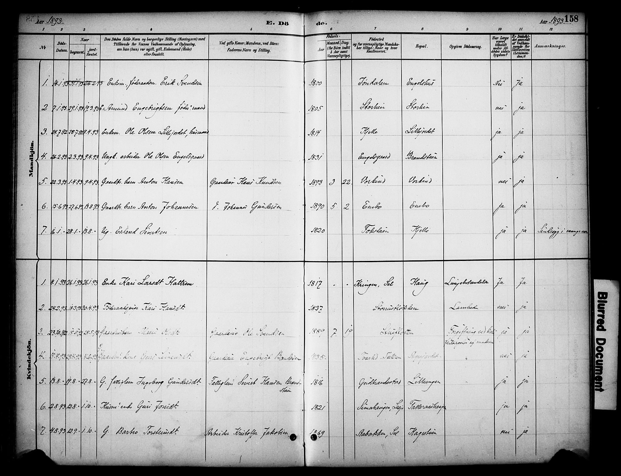 Dovre prestekontor, AV/SAH-PREST-066/H/Ha/Haa/L0003: Parish register (official) no. 3, 1891-1901, p. 158