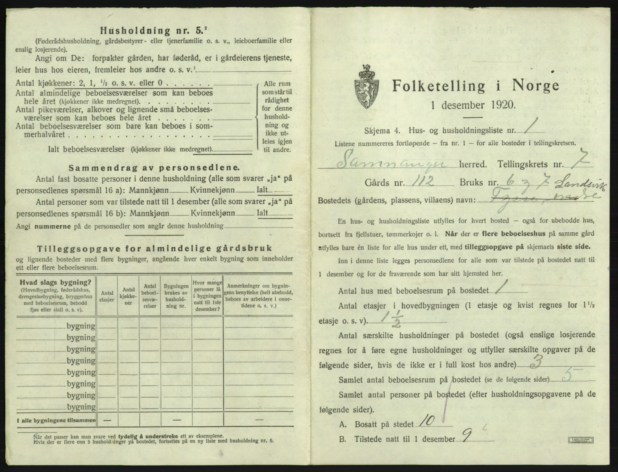 SAB, 1920 census for Samnanger, 1920, p. 396