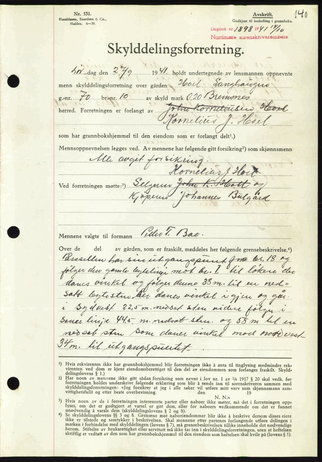 Nordmøre sorenskriveri, AV/SAT-A-4132/1/2/2Ca: Mortgage book no. A91, 1941-1942, Diary no: : 1898/1941