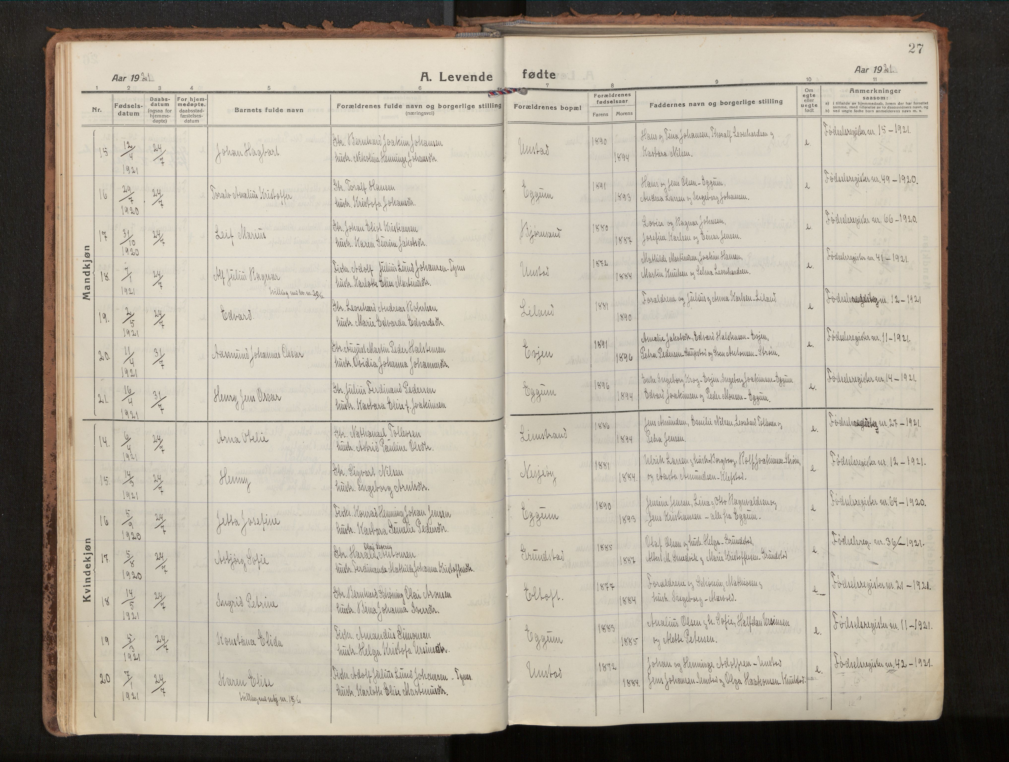Ministerialprotokoller, klokkerbøker og fødselsregistre - Nordland, SAT/A-1459/880/L1136: Parish register (official) no. 880A10, 1919-1927, p. 27