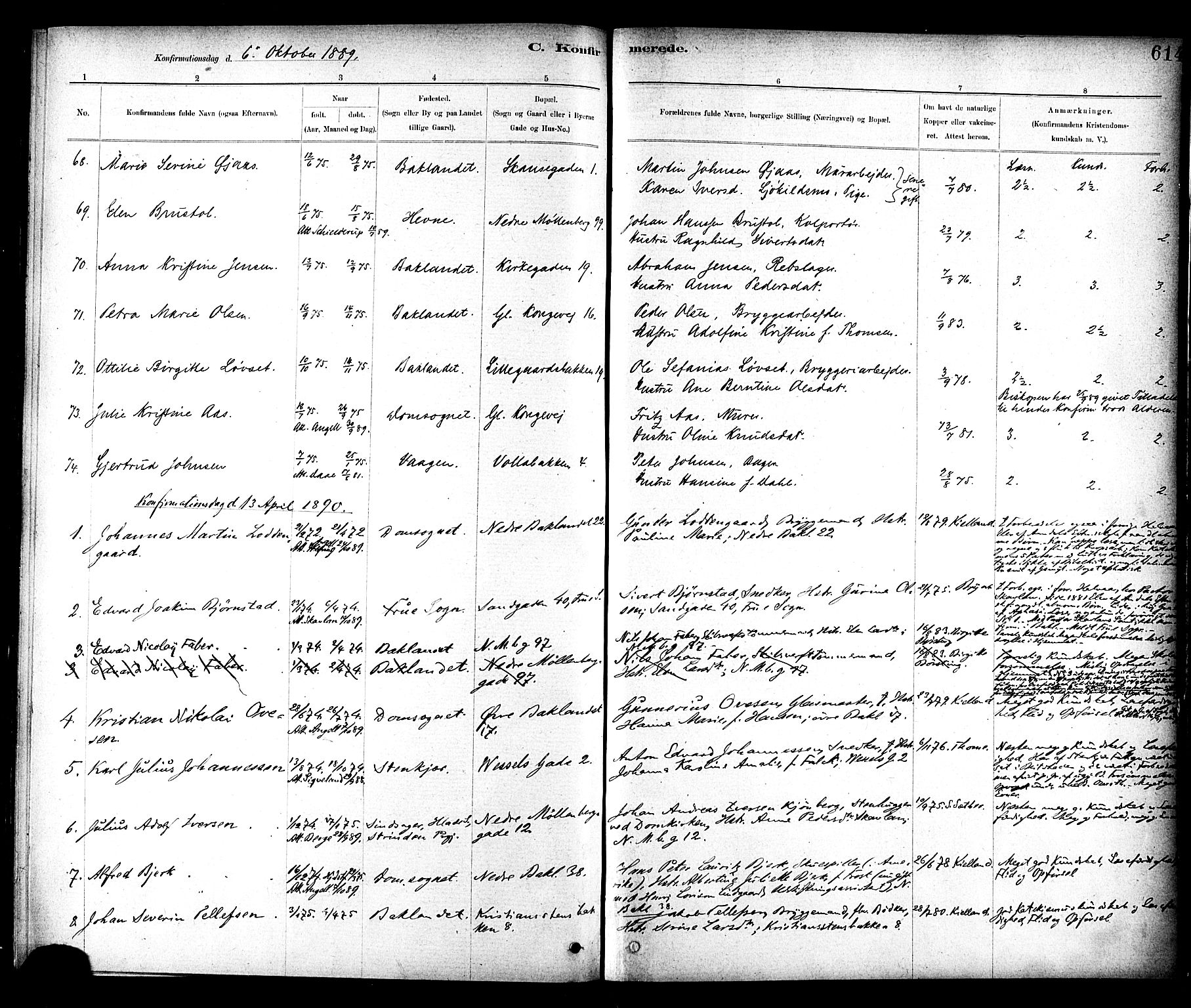 Ministerialprotokoller, klokkerbøker og fødselsregistre - Sør-Trøndelag, SAT/A-1456/604/L0188: Parish register (official) no. 604A09, 1878-1892, p. 614