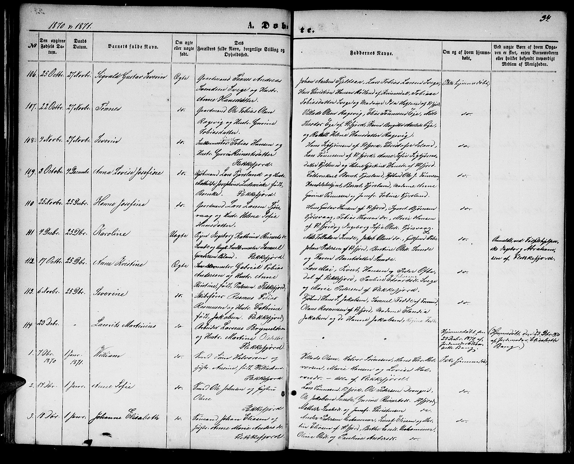 Flekkefjord sokneprestkontor, SAK/1111-0012/F/Fb/Fbc/L0006: Parish register (copy) no. B 6, 1866-1879, p. 34