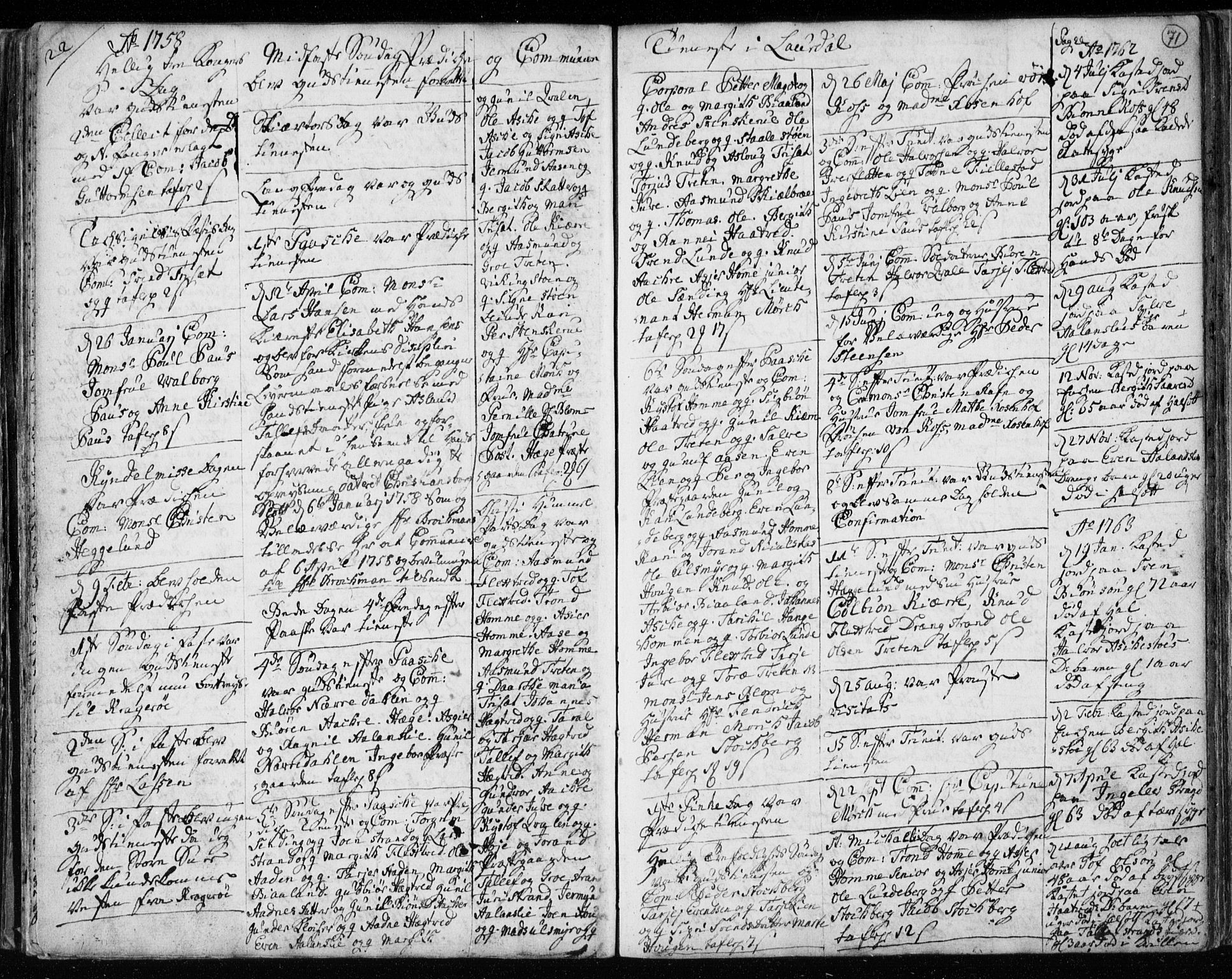 Lårdal kirkebøker, SAKO/A-284/F/Fa/L0003: Parish register (official) no. I 3, 1754-1790, p. 71