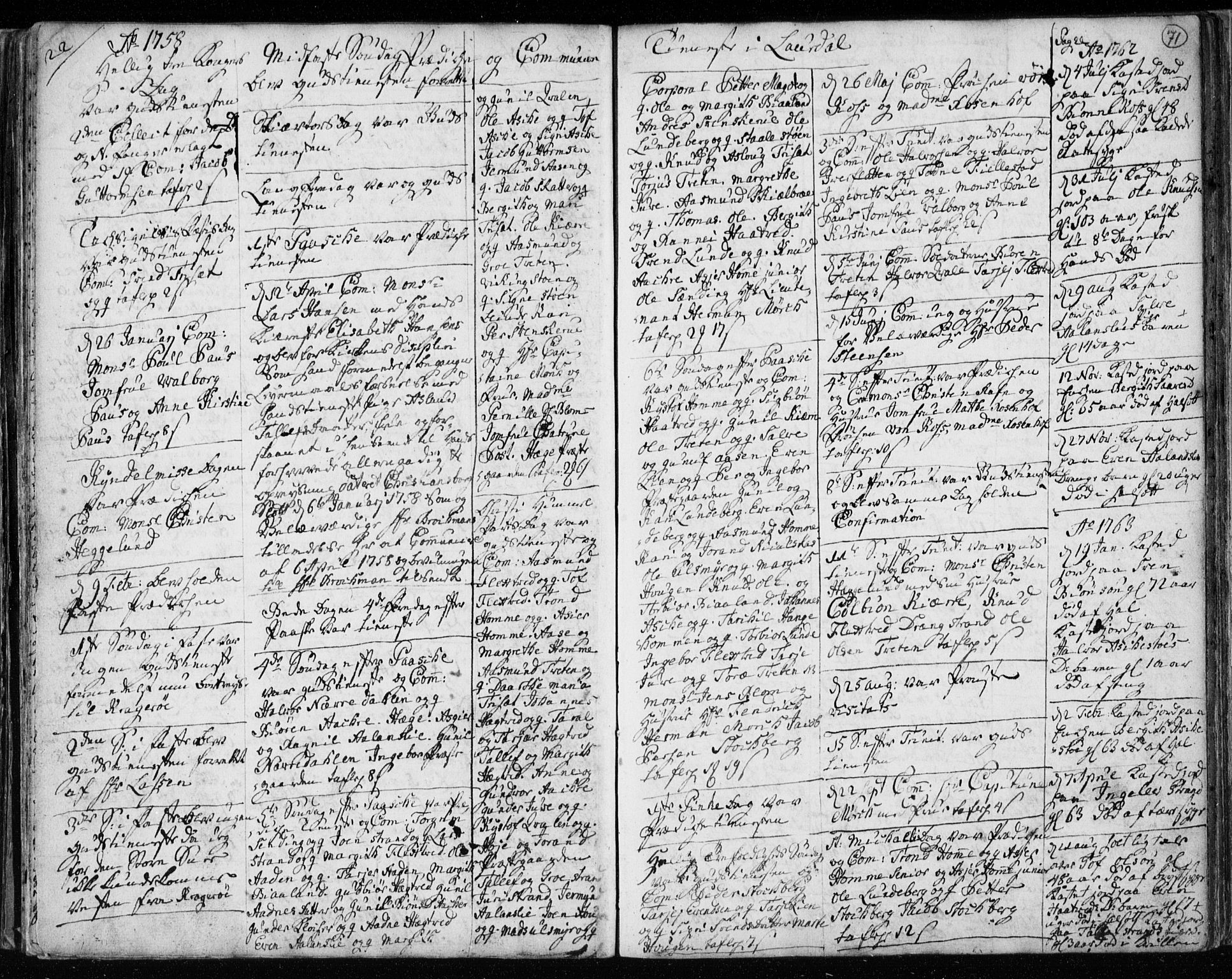 Lårdal kirkebøker, AV/SAKO-A-284/F/Fa/L0003: Parish register (official) no. I 3, 1754-1790, p. 71