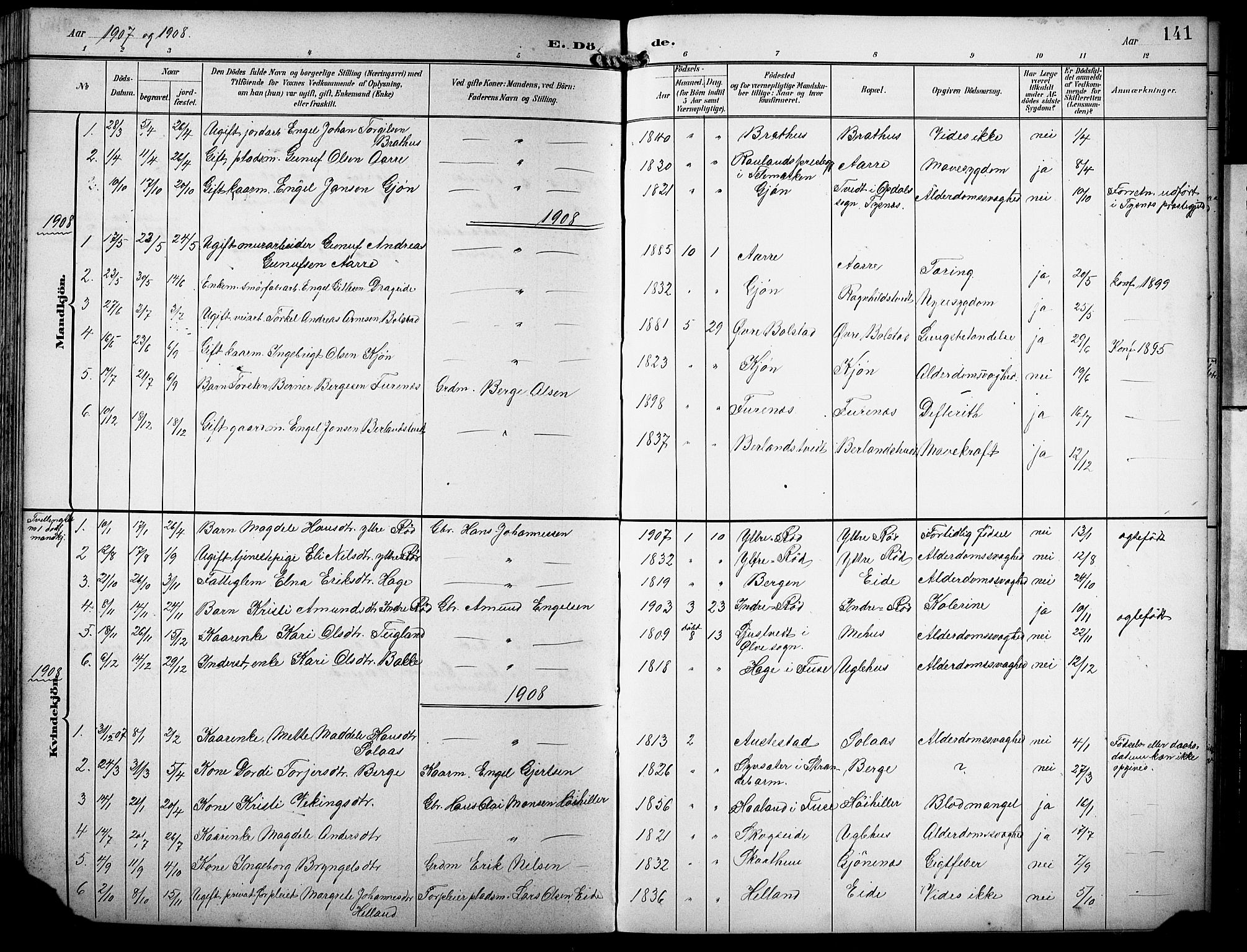 Fusa sokneprestembete, SAB/A-75401/H/Hab: Parish register (copy) no. B 2, 1897-1930, p. 141