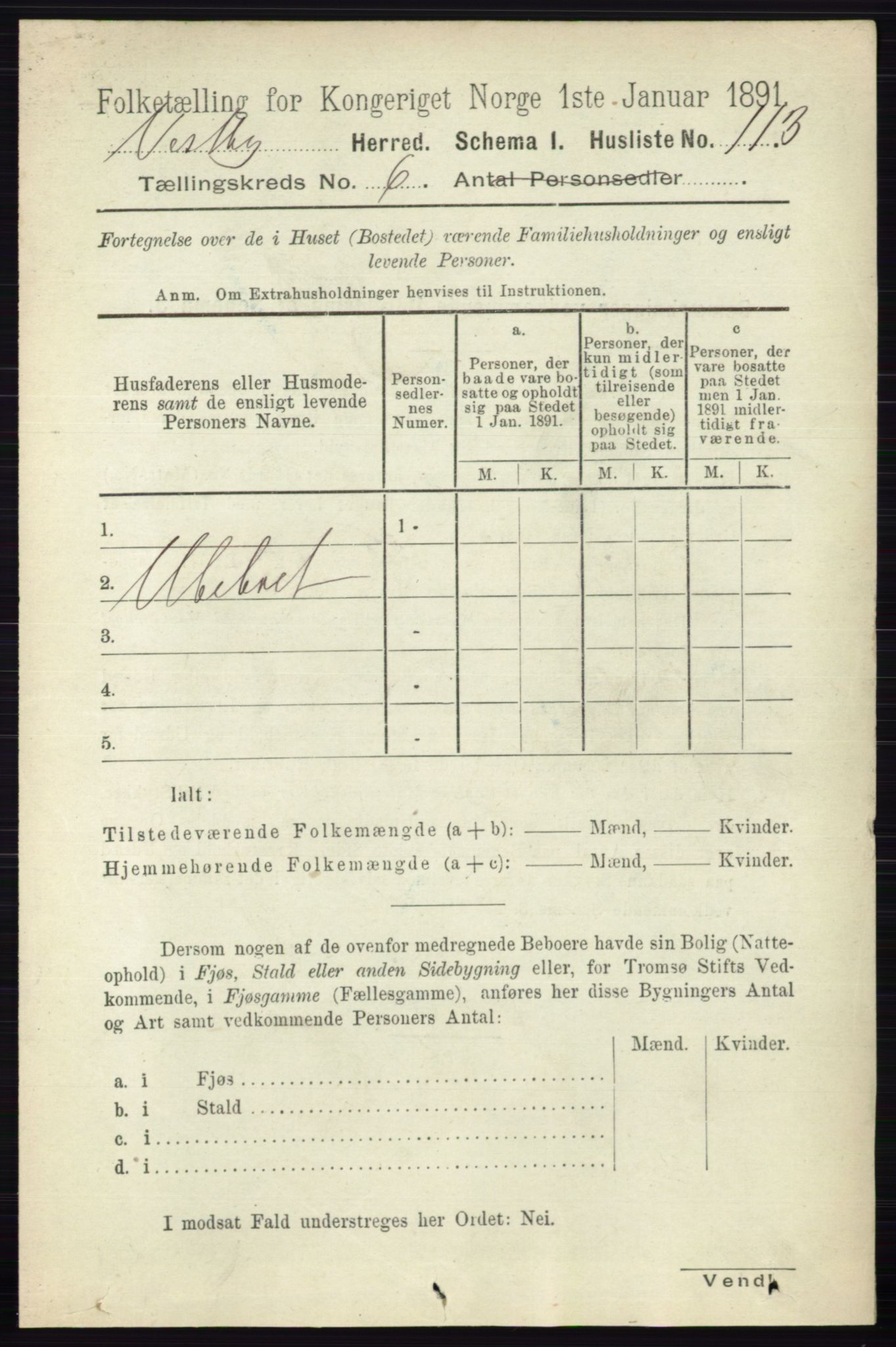 RA, 1891 census for 0211 Vestby, 1891, p. 2916