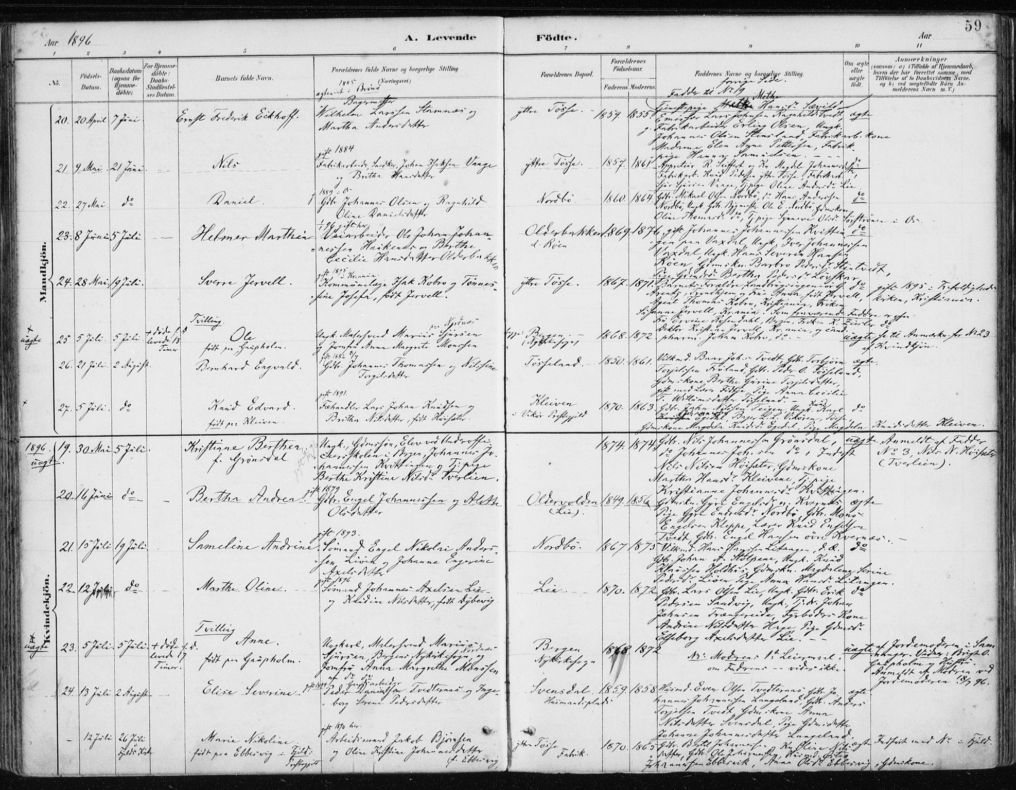 Samnanger Sokneprestembete, AV/SAB-A-77501/H/Haa: Parish register (official) no. A 1, 1885-1901, p. 59