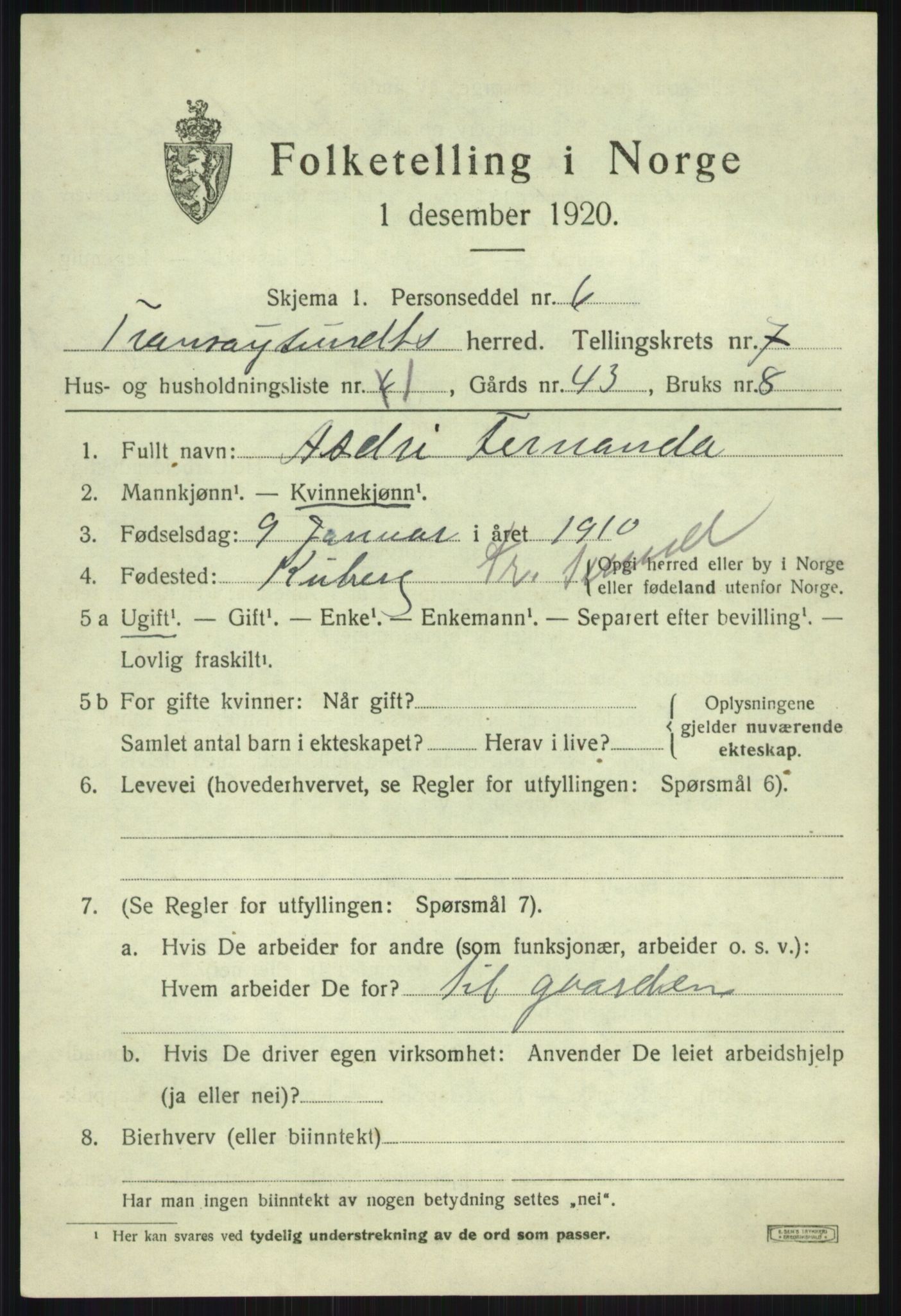 SATØ, 1920 census for Tromsøysund, 1920, p. 5804