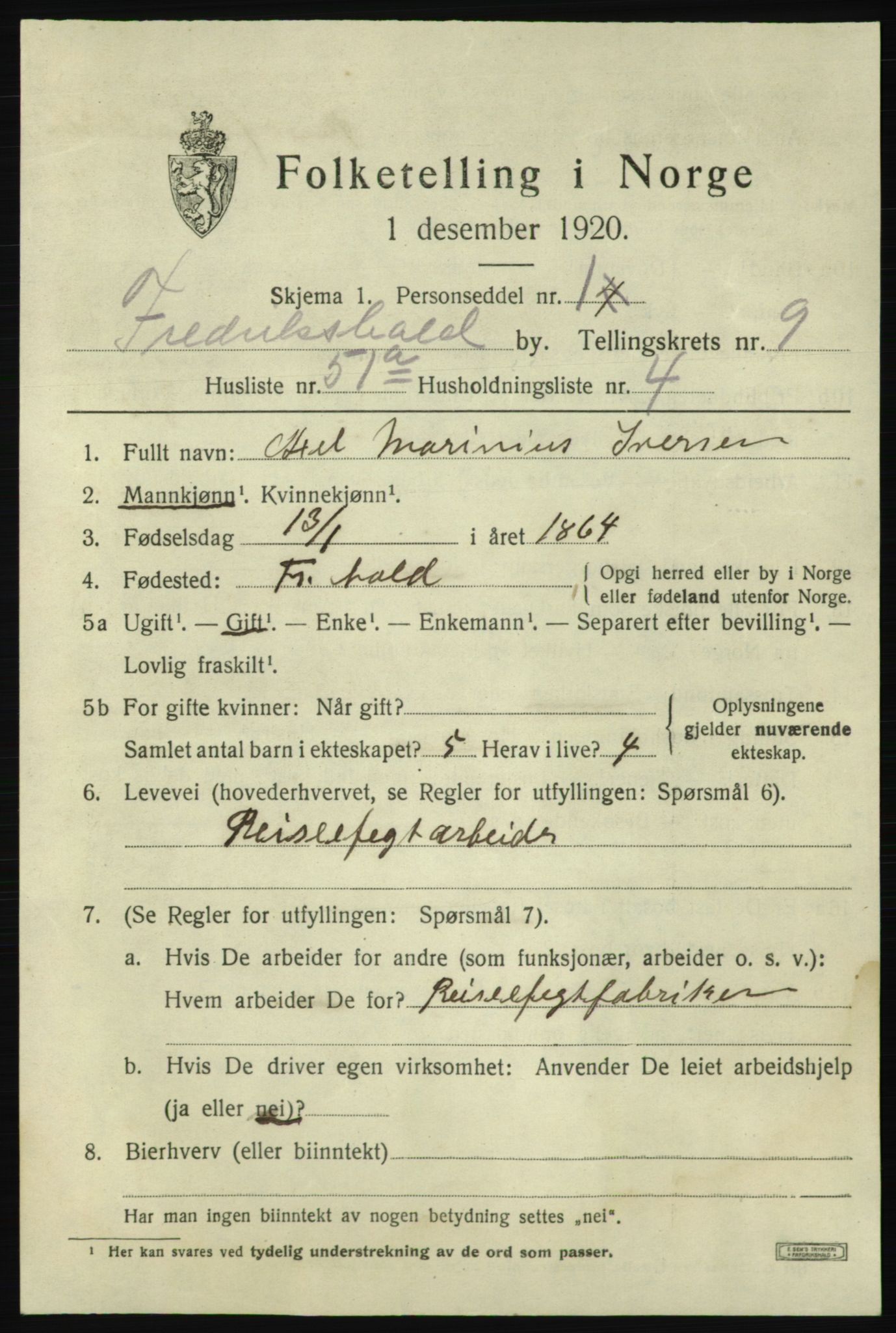 SAO, 1920 census for Fredrikshald, 1920, p. 17155