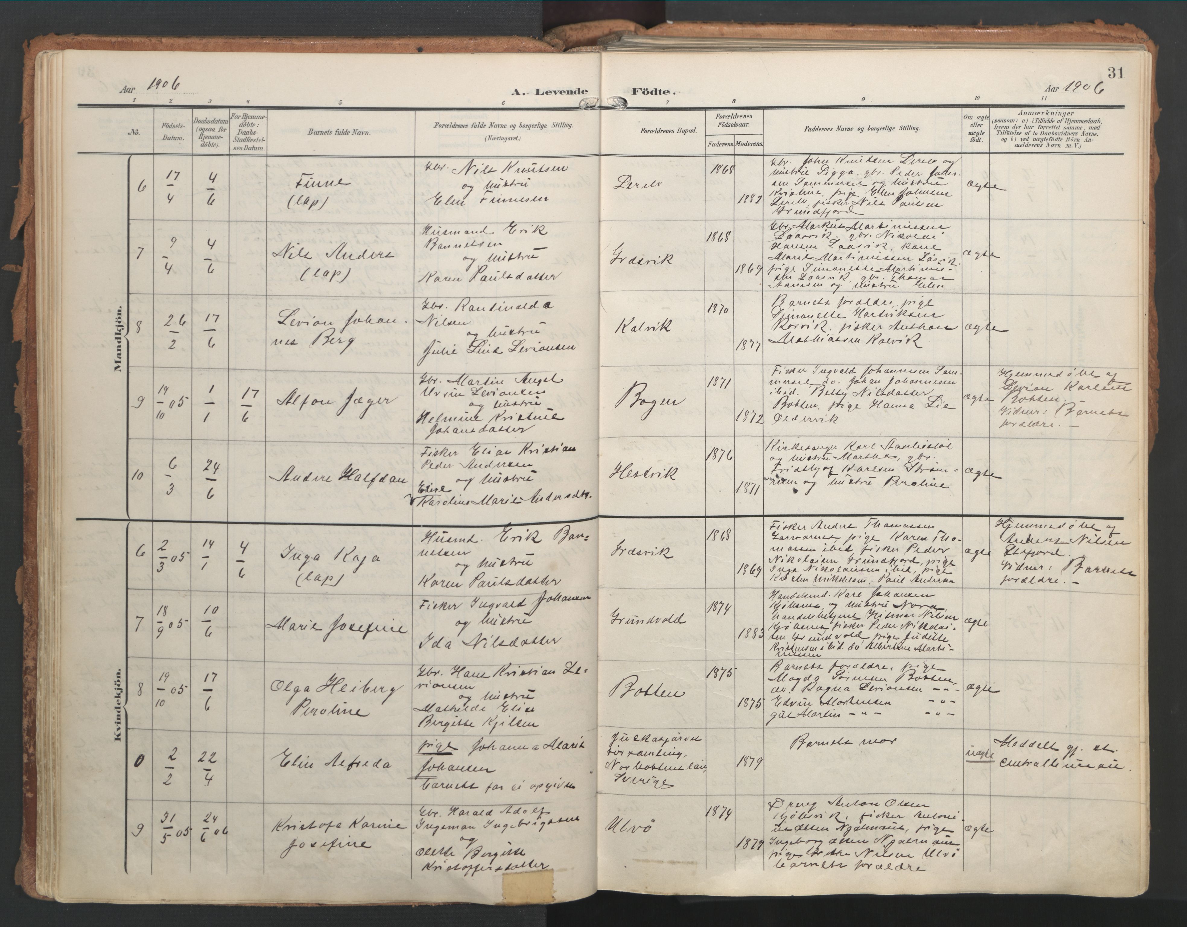 Ministerialprotokoller, klokkerbøker og fødselsregistre - Nordland, AV/SAT-A-1459/861/L0871: Parish register (official) no. 861A06, 1903-1916, p. 31