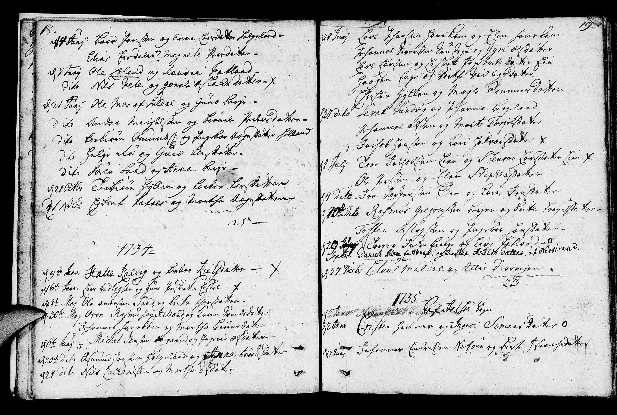 Jelsa sokneprestkontor, SAST/A-101842/01/IV: Parish register (official) no. A 1, 1695-1737, p. 18-19