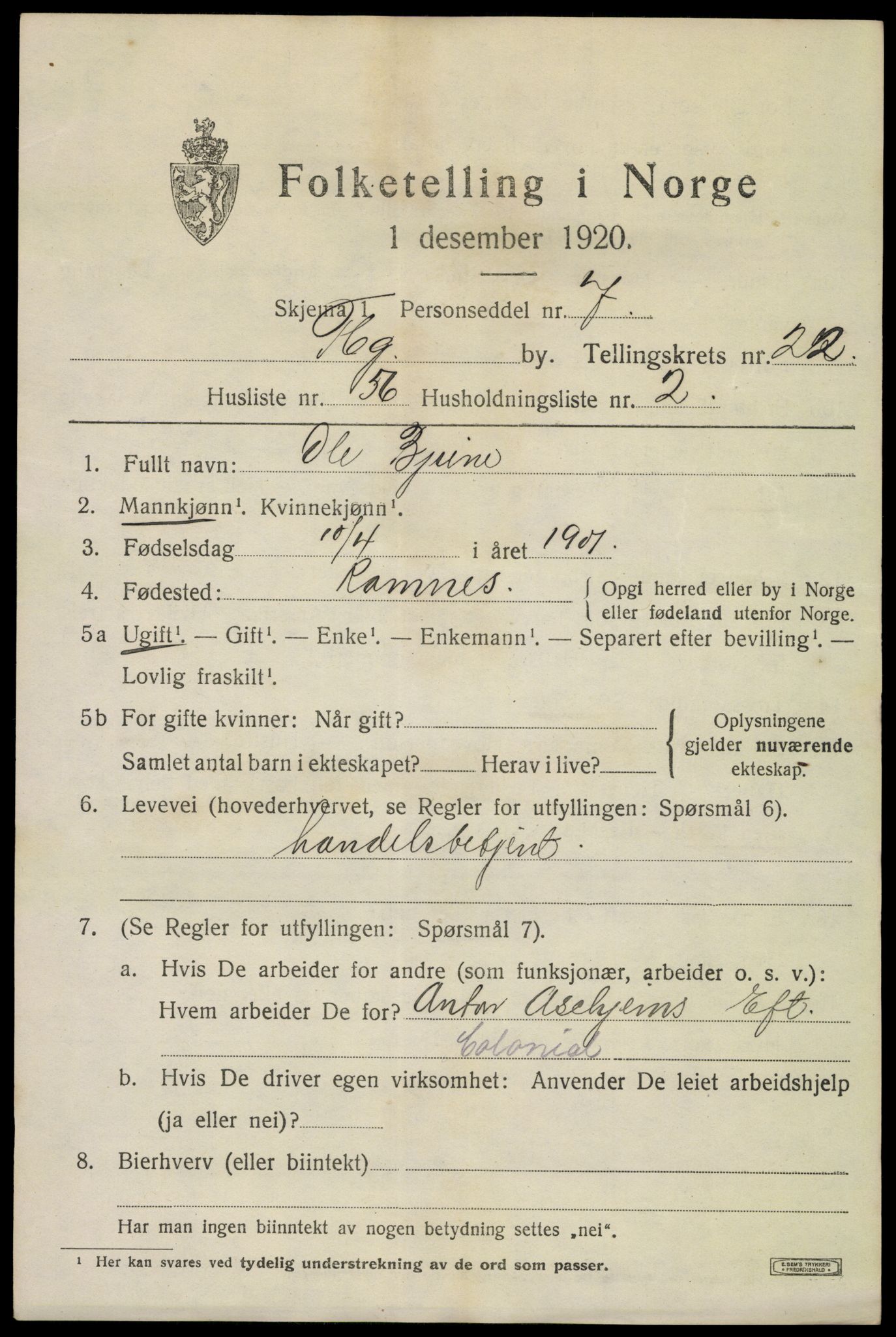 SAKO, 1920 census for Tønsberg, 1920, p. 32317