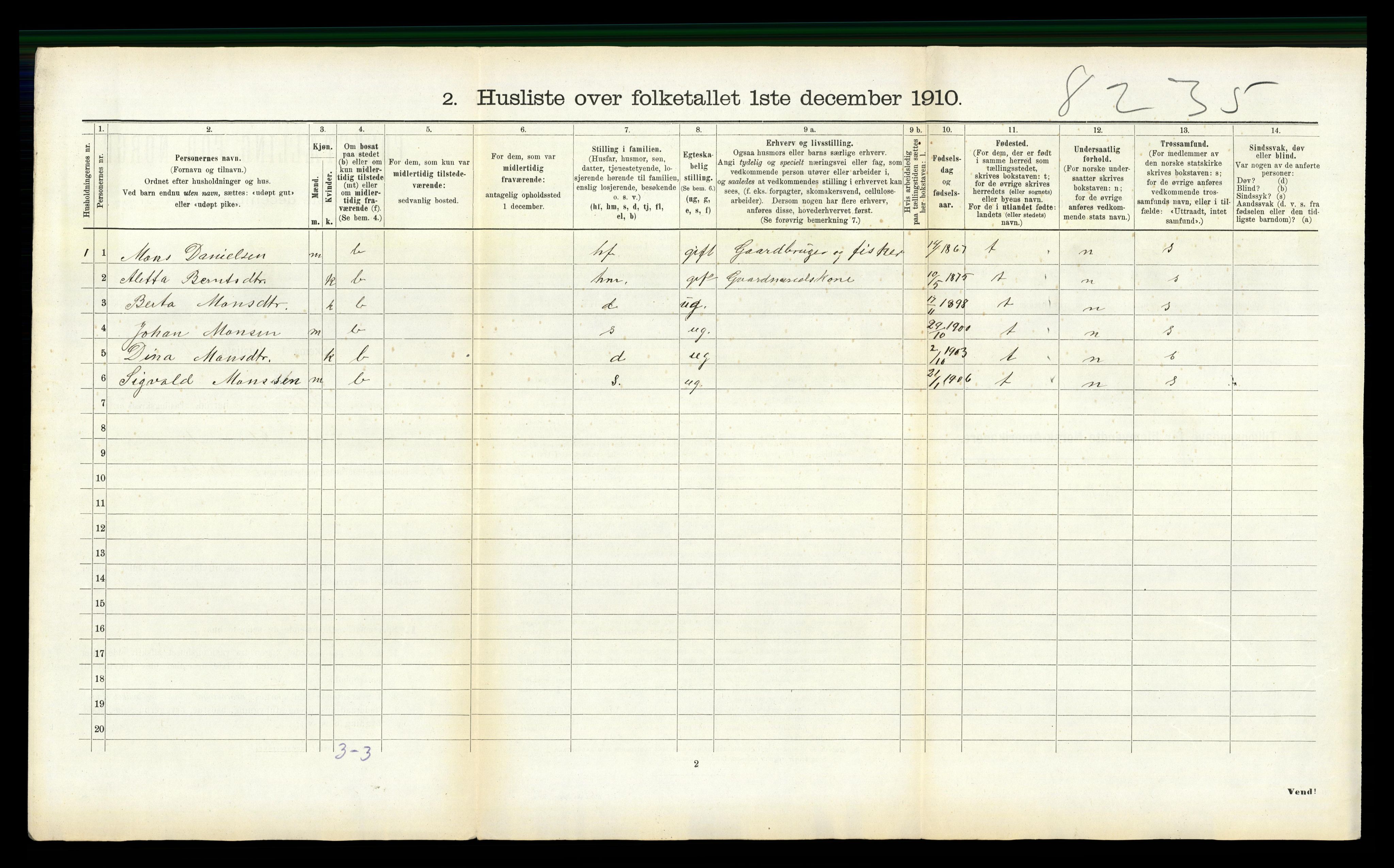 RA, 1910 census for Selje, 1910, p. 759