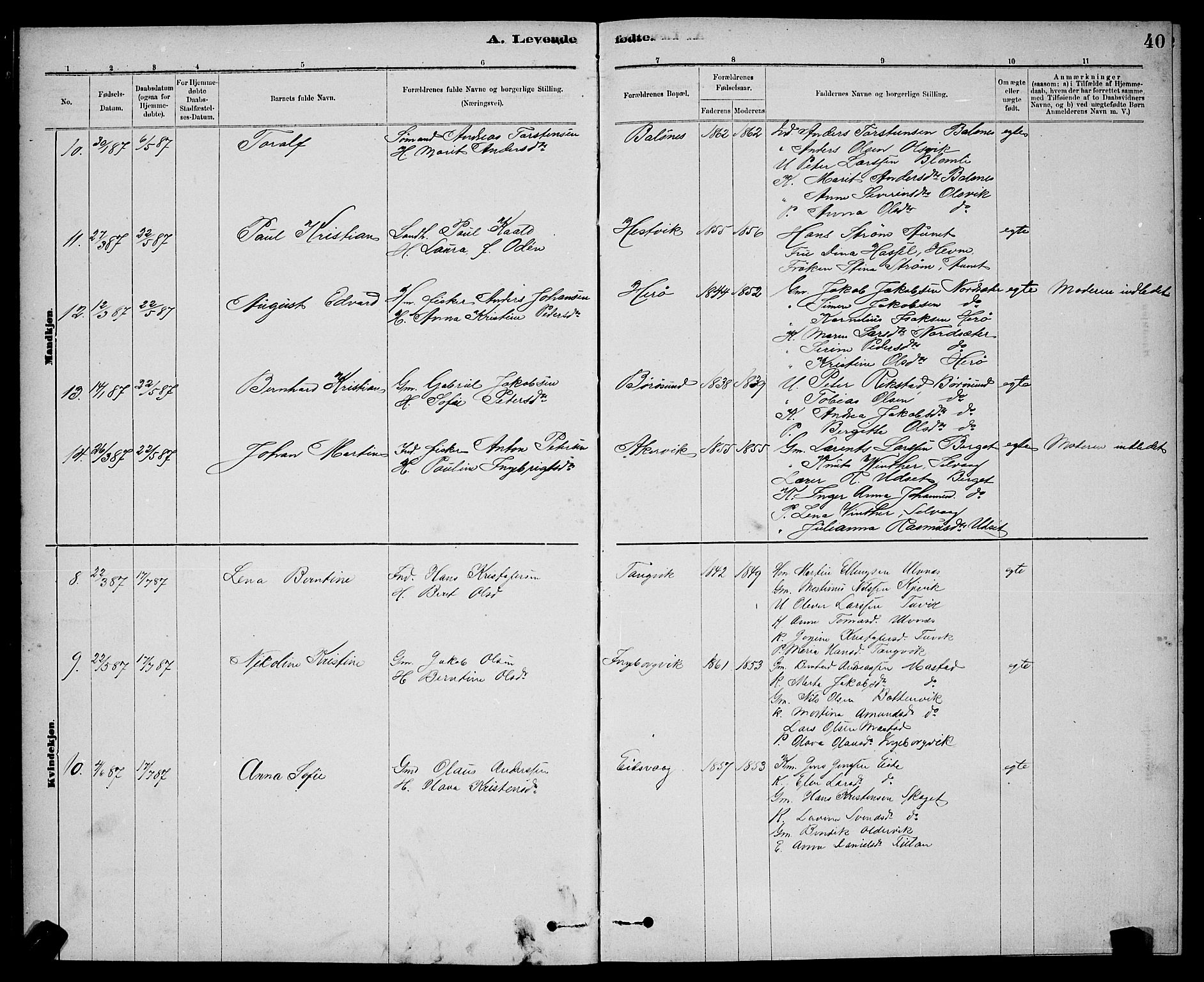 Ministerialprotokoller, klokkerbøker og fødselsregistre - Sør-Trøndelag, AV/SAT-A-1456/637/L0562: Parish register (copy) no. 637C03, 1883-1898, p. 40