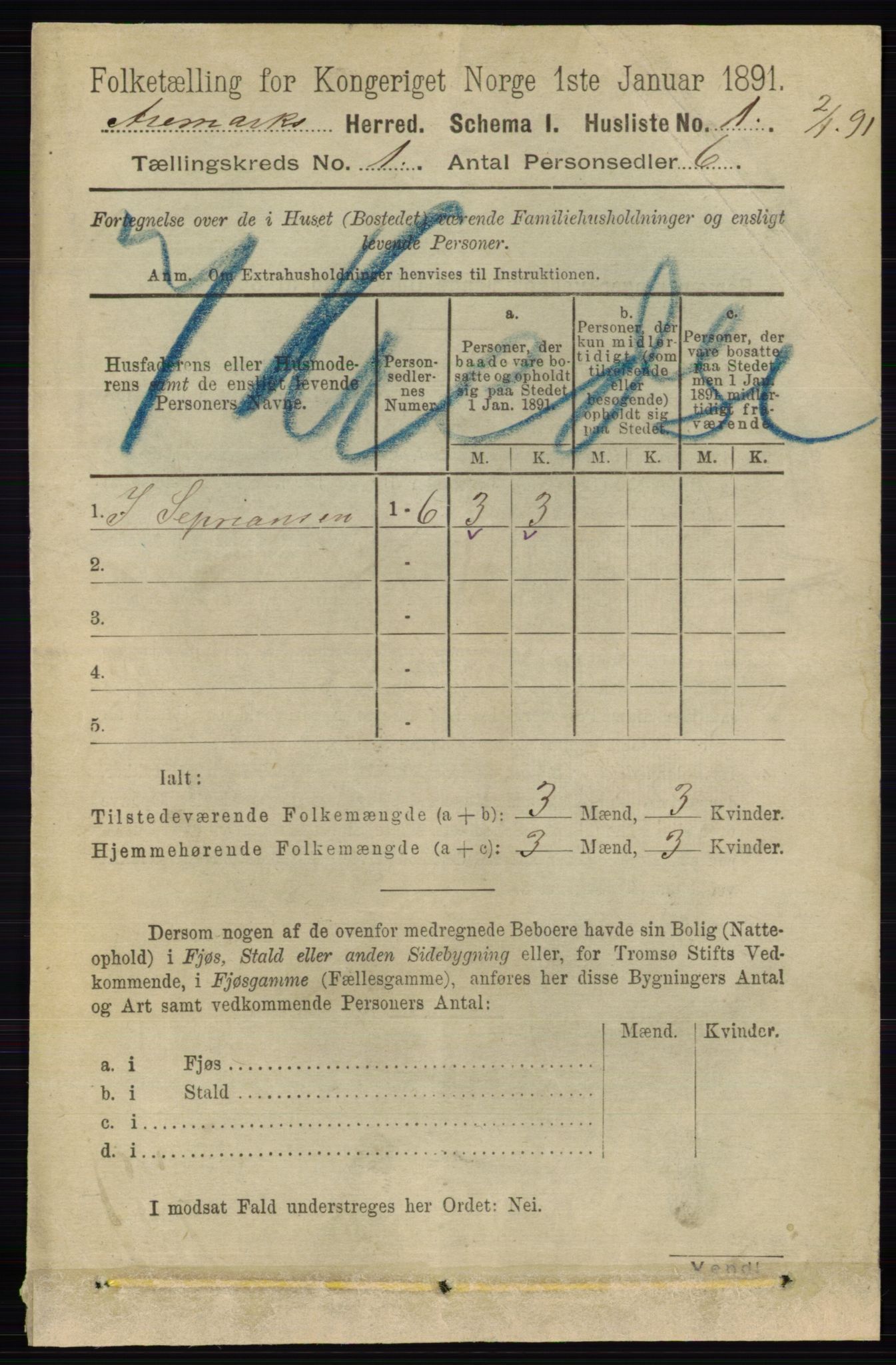 RA, 1891 census for 0118 Aremark, 1891, p. 26