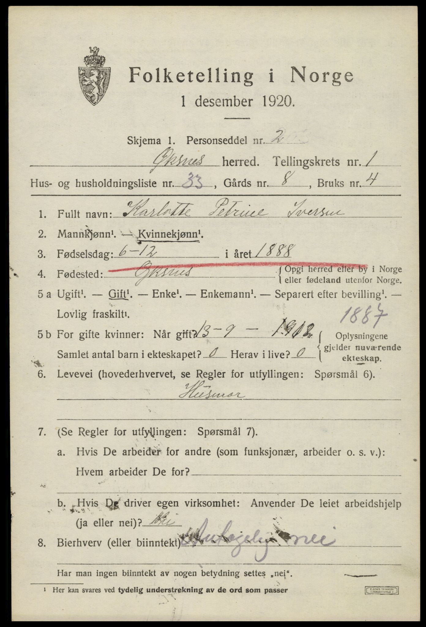 SAT, 1920 census for Øksnes, 1920, p. 1150