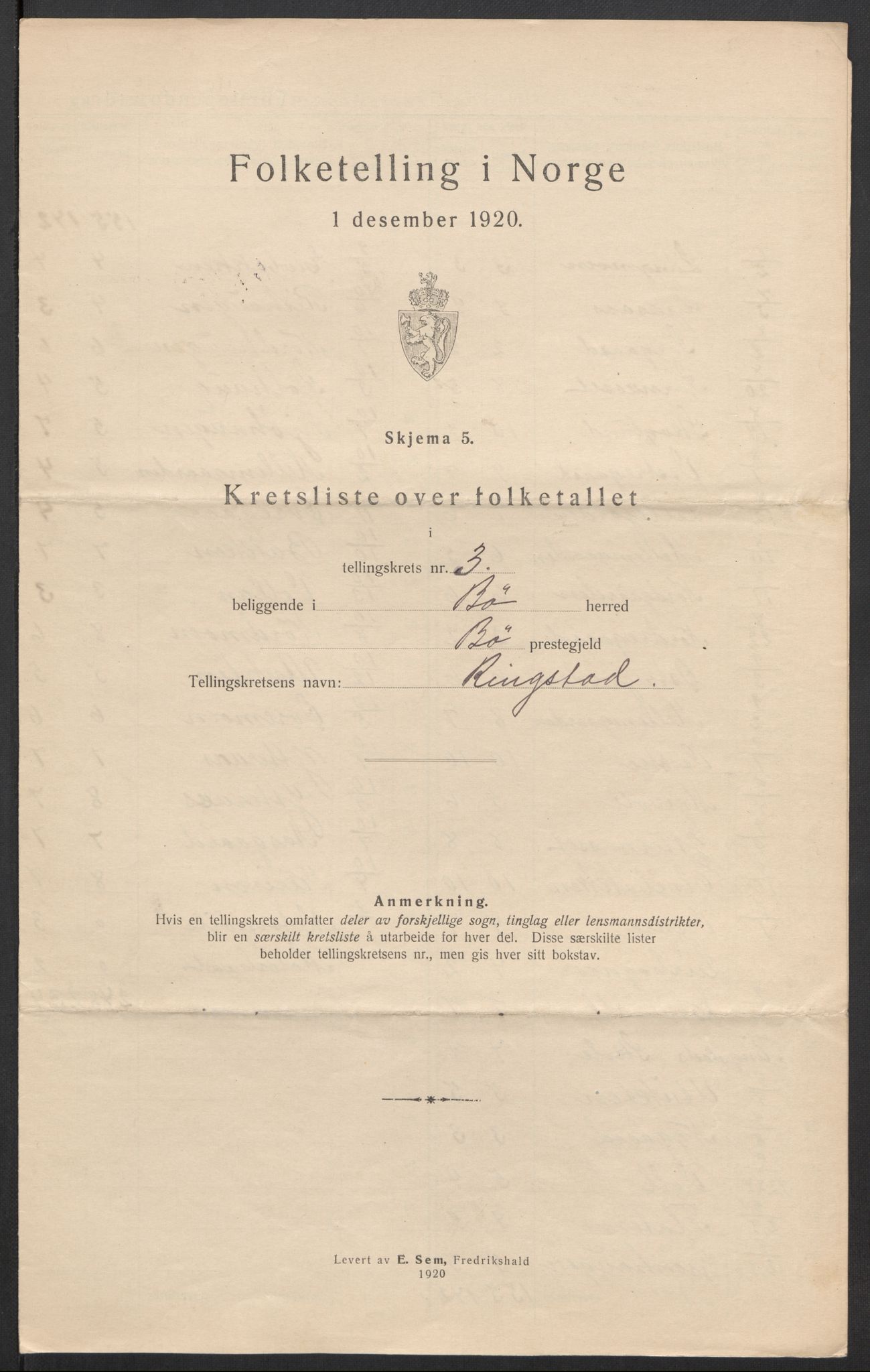 SAT, 1920 census for Bø, 1920, p. 16