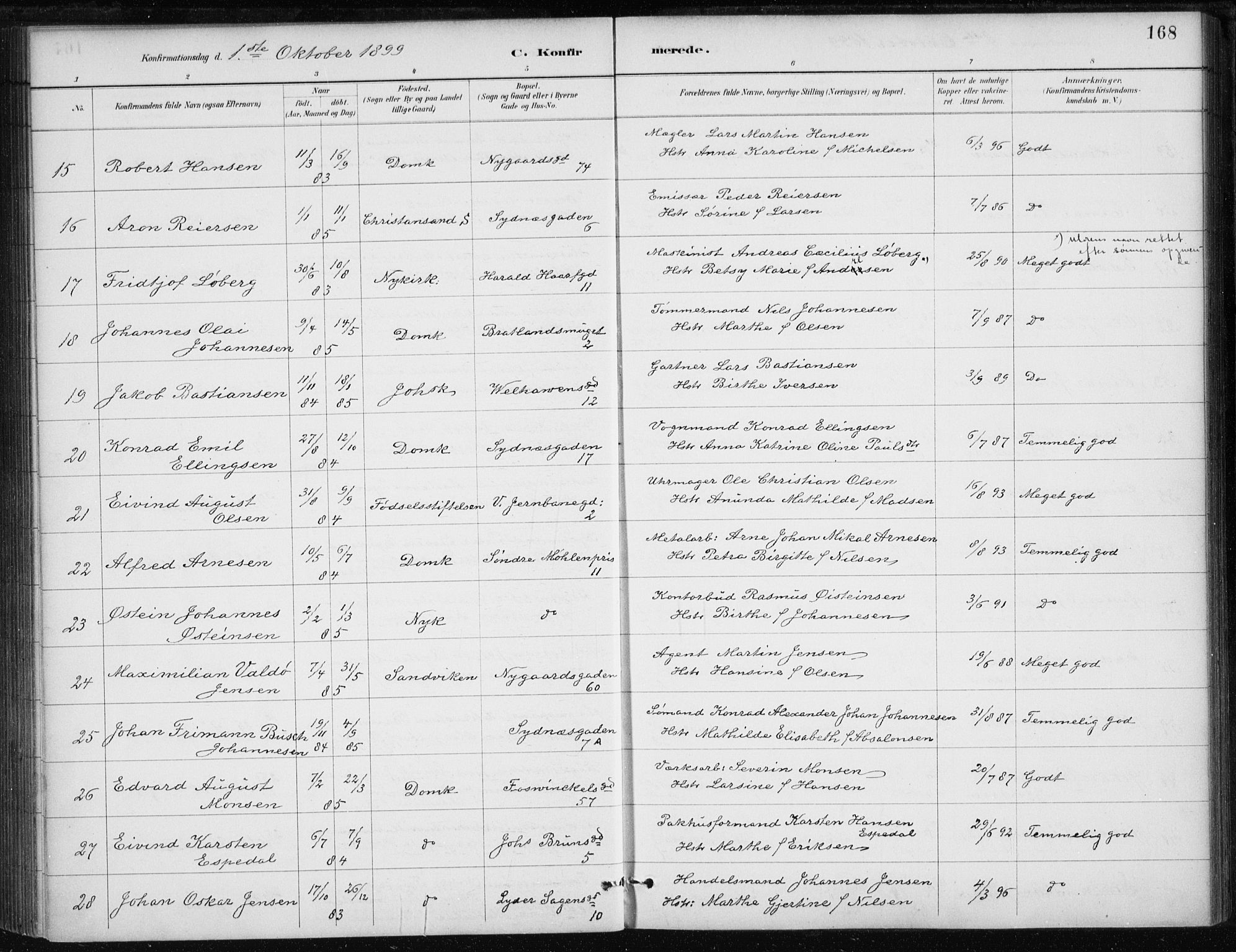 Johanneskirken sokneprestembete, AV/SAB-A-76001/H/Haa/L0008: Parish register (official) no. C 1, 1885-1907, p. 168