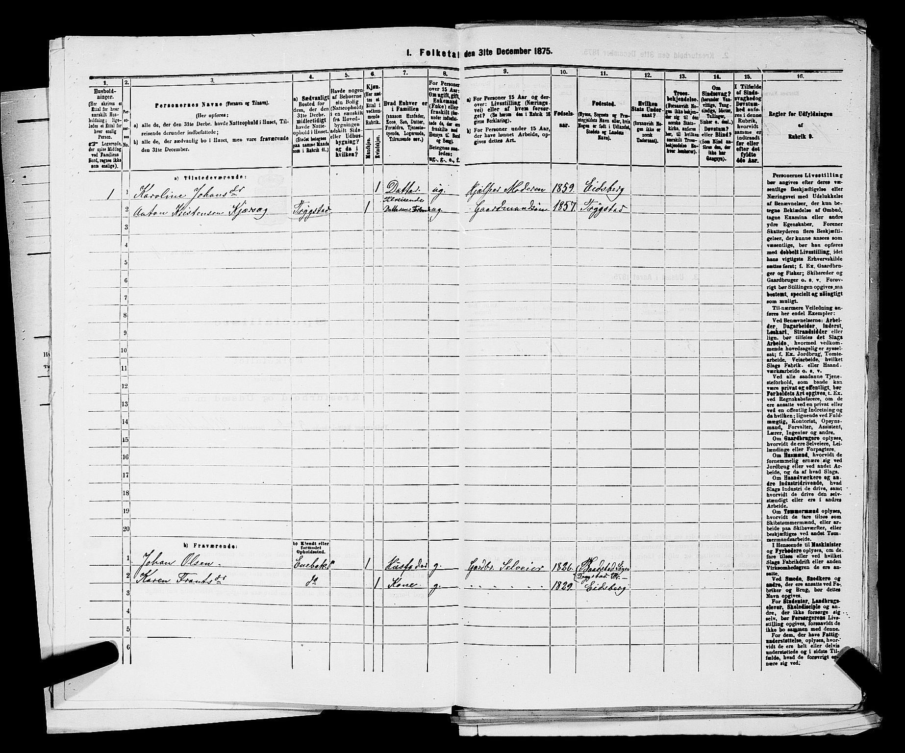 RA, 1875 census for 0125P Eidsberg, 1875, p. 58