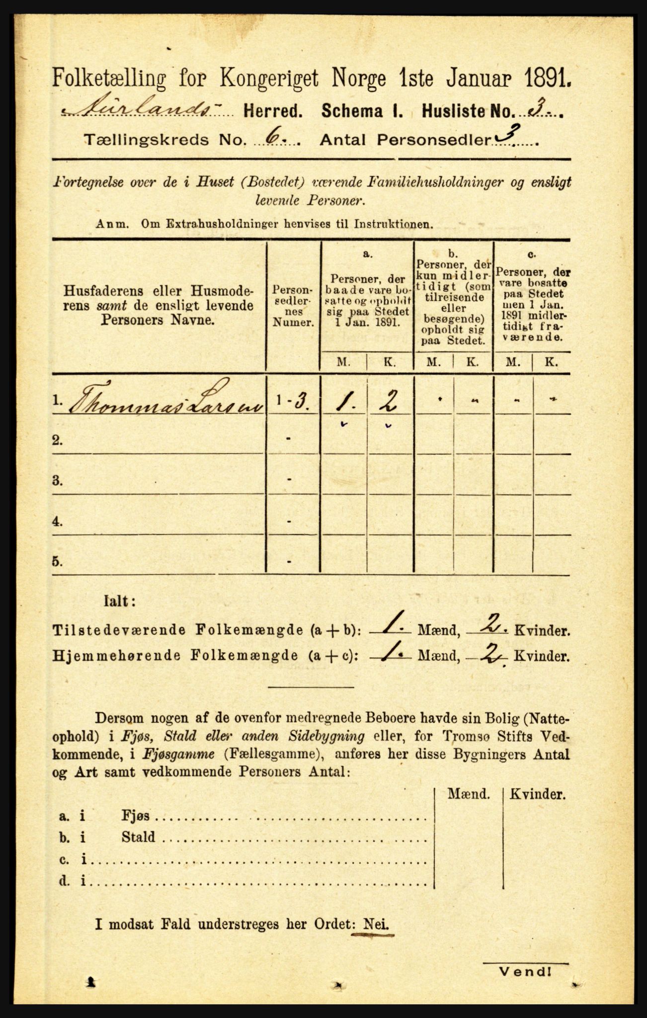 RA, 1891 census for 1421 Aurland, 1891, p. 2203