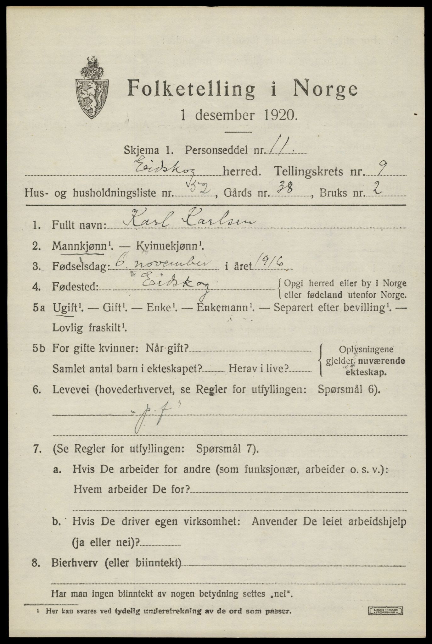 SAH, 1920 census for Eidskog, 1920, p. 10757