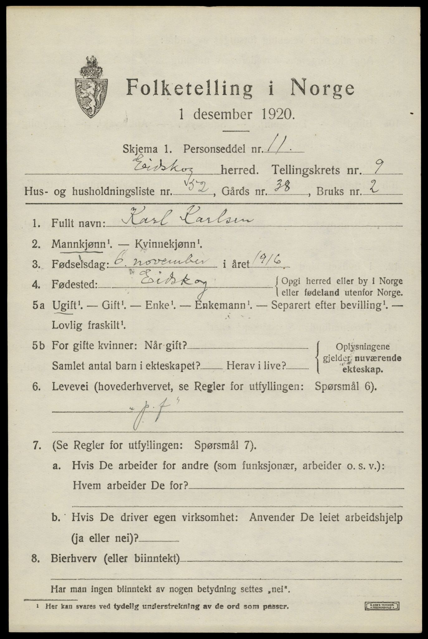 SAH, 1920 census for Eidskog, 1920, p. 10757