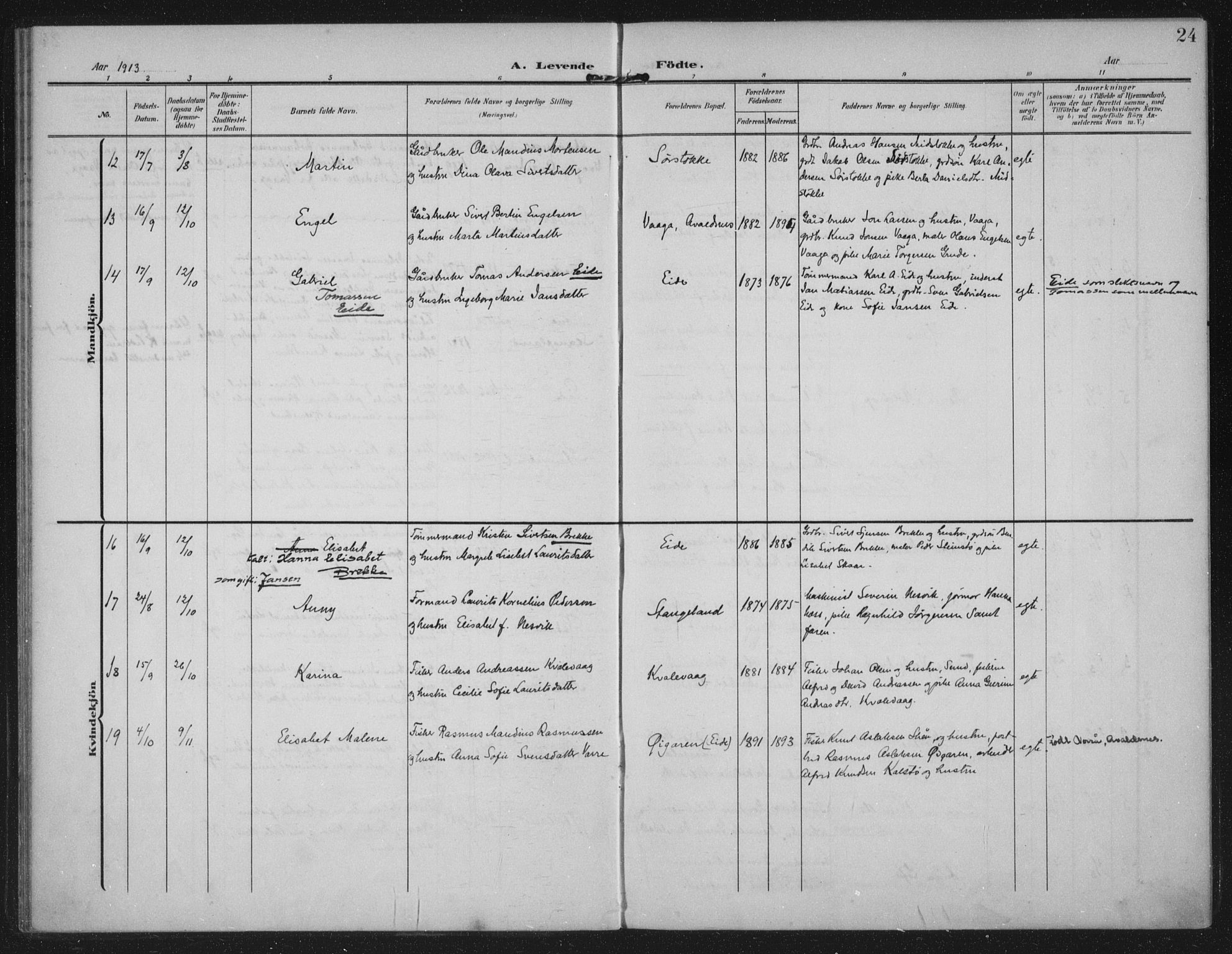 Kopervik sokneprestkontor, AV/SAST-A-101850/H/Ha/Haa/L0003: Parish register (official) no. A 3, 1906-1924, p. 24