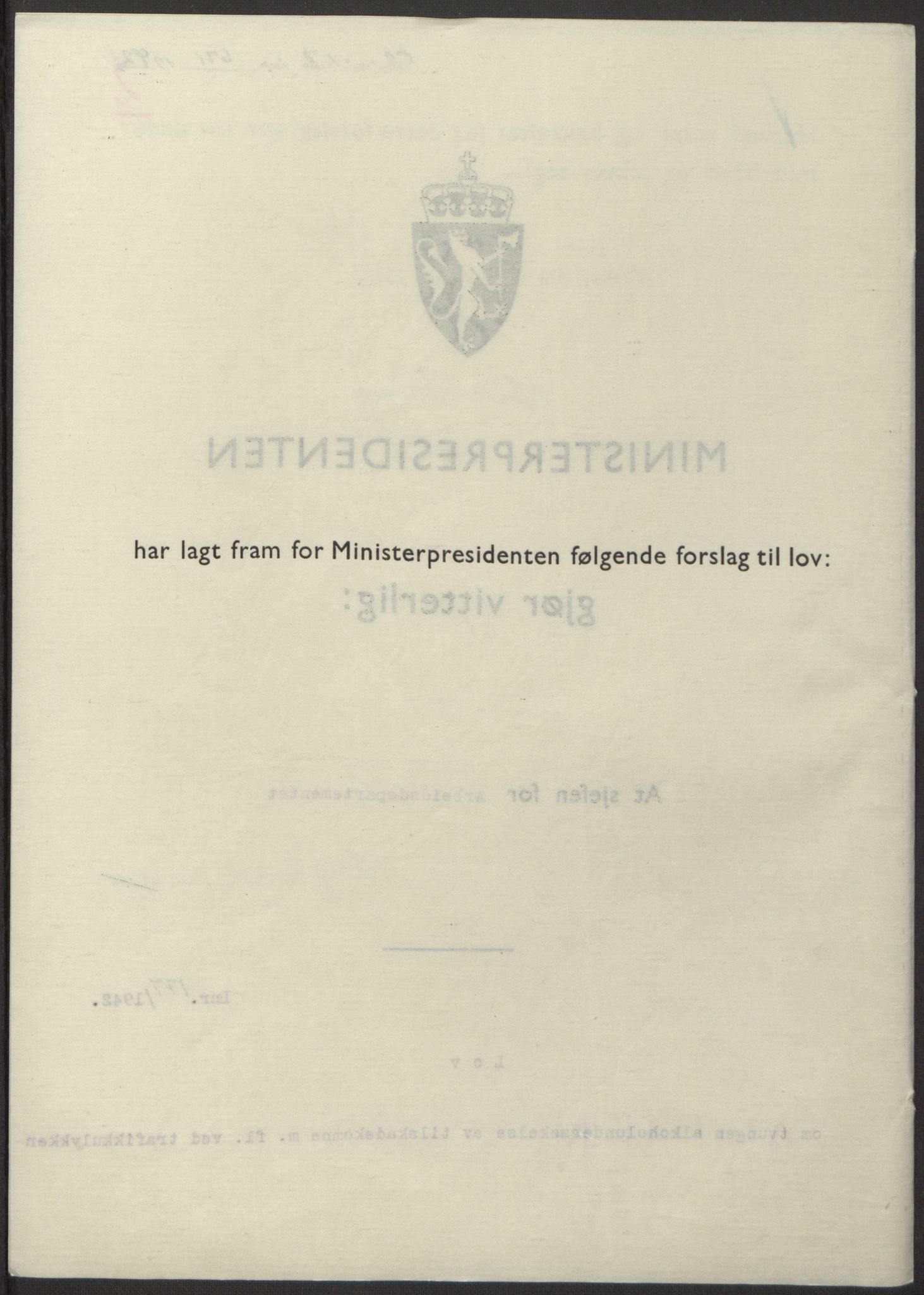 NS-administrasjonen 1940-1945 (Statsrådsekretariatet, de kommisariske statsråder mm), RA/S-4279/D/Db/L0098: Lover II, 1942, p. 308