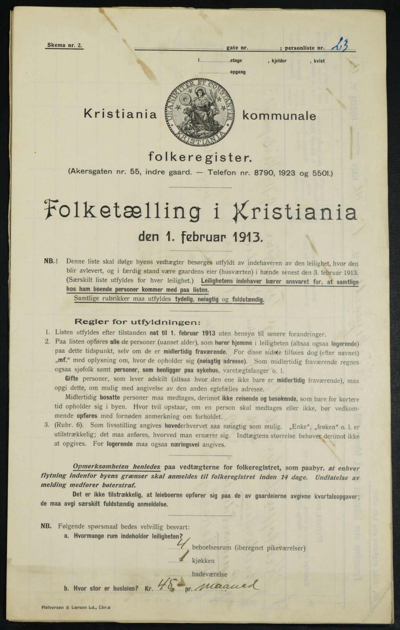 OBA, Municipal Census 1913 for Kristiania, 1913, p. 49764