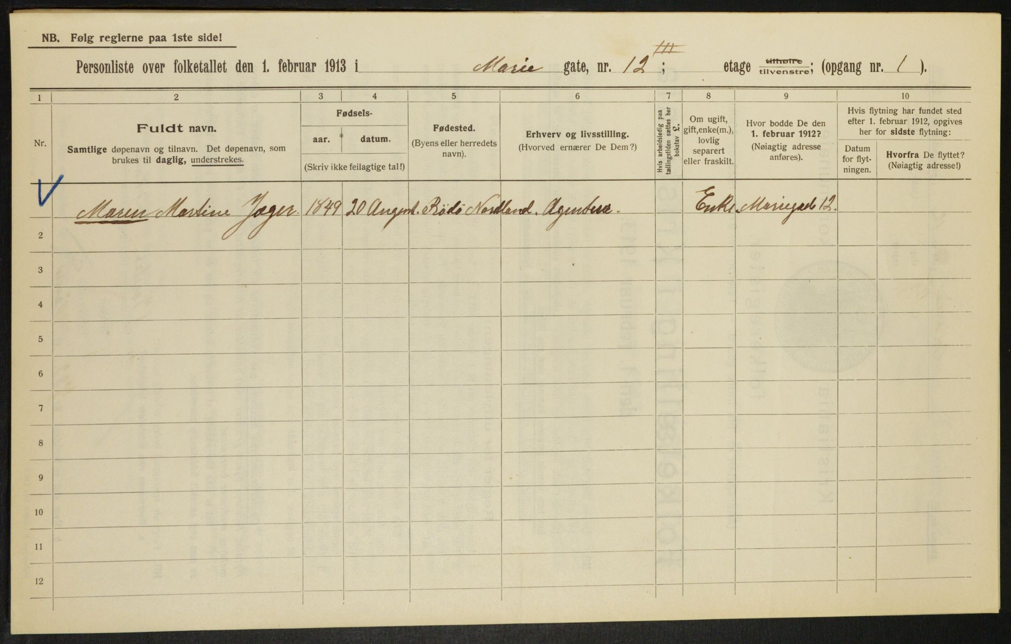 OBA, Municipal Census 1913 for Kristiania, 1913, p. 62757