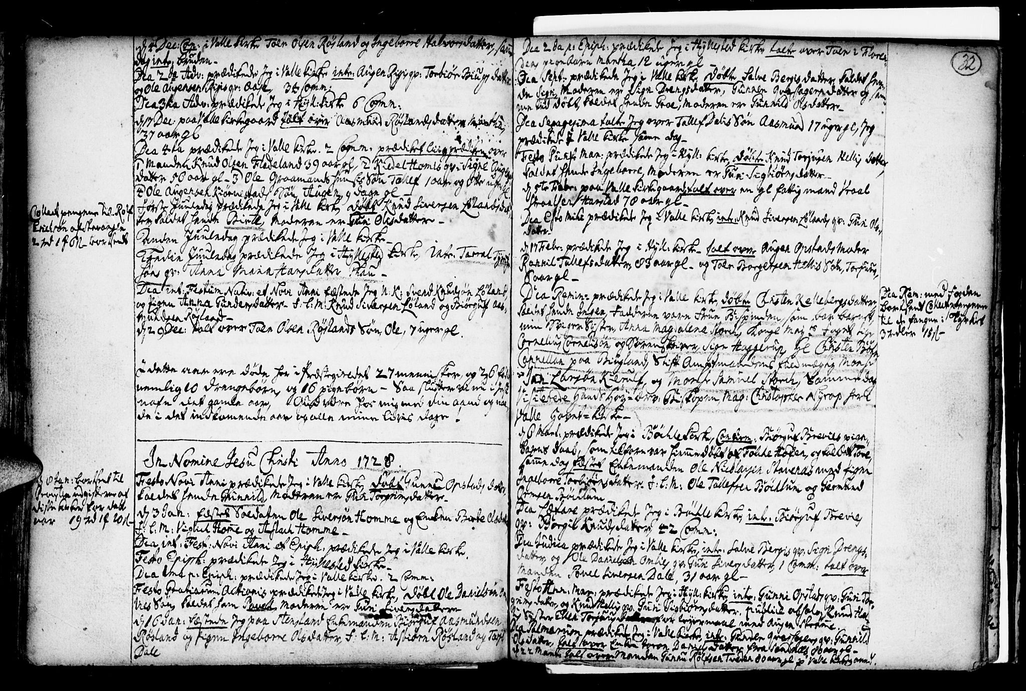 Valle sokneprestkontor, AV/SAK-1111-0044/F/Fa/Fac/L0001: Parish register (official) no. A 1, 1714-1745, p. 32