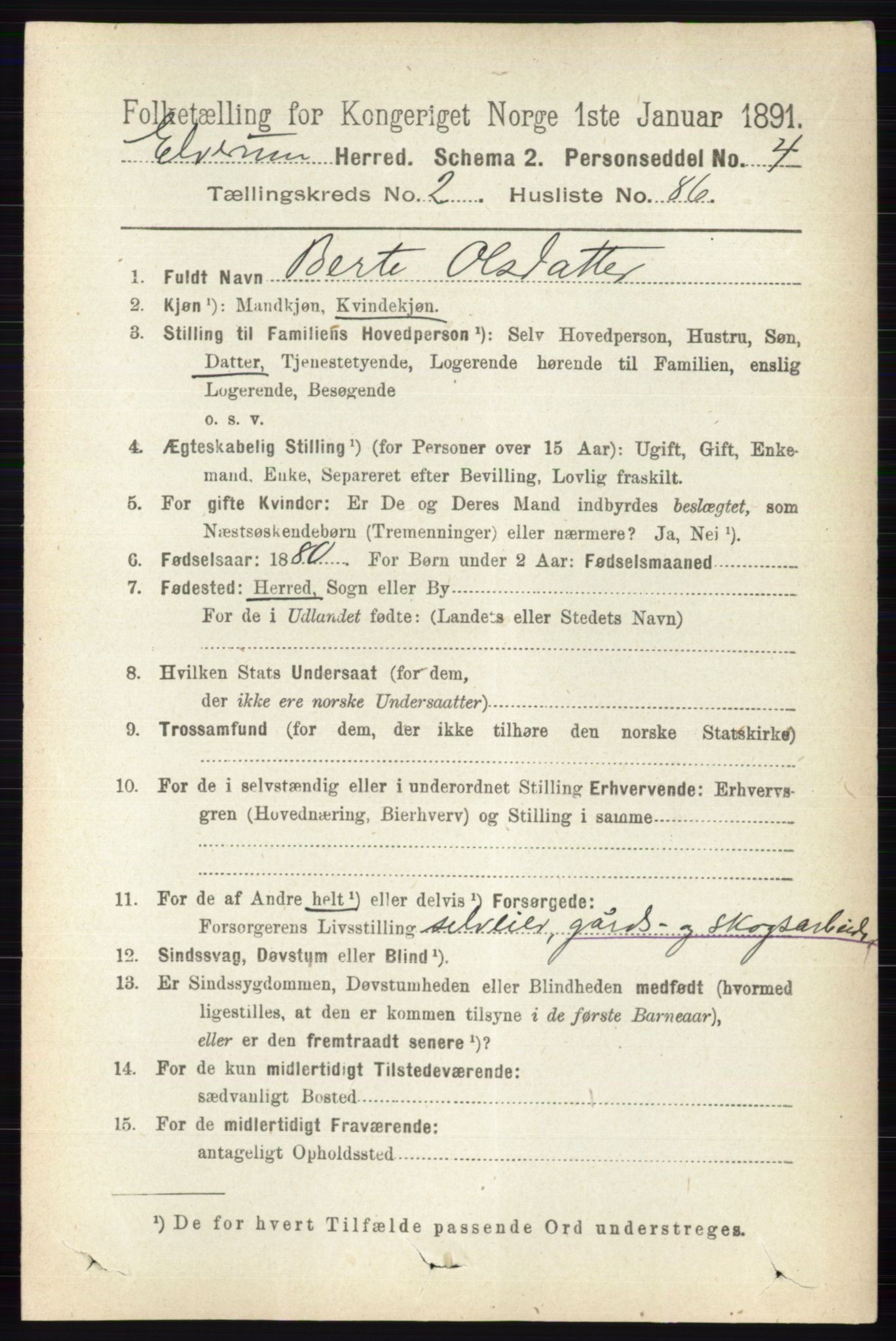 RA, 1891 census for 0427 Elverum, 1891, p. 1775