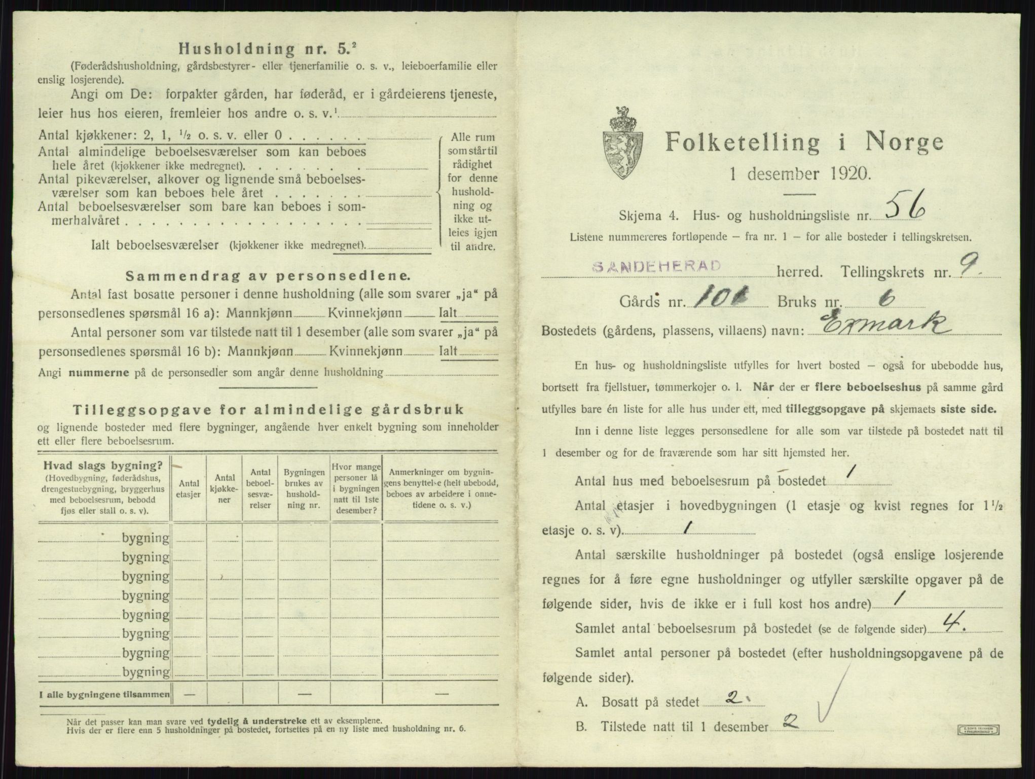 SAKO, 1920 census for Sandeherred, 1920, p. 2049