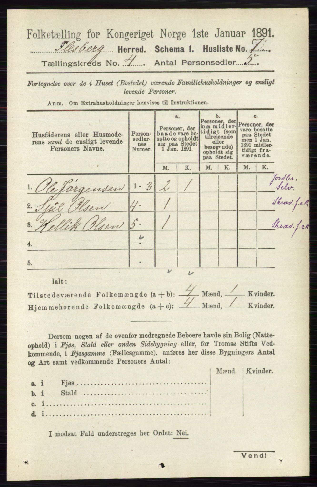 RA, 1891 census for 0631 Flesberg, 1891, p. 493