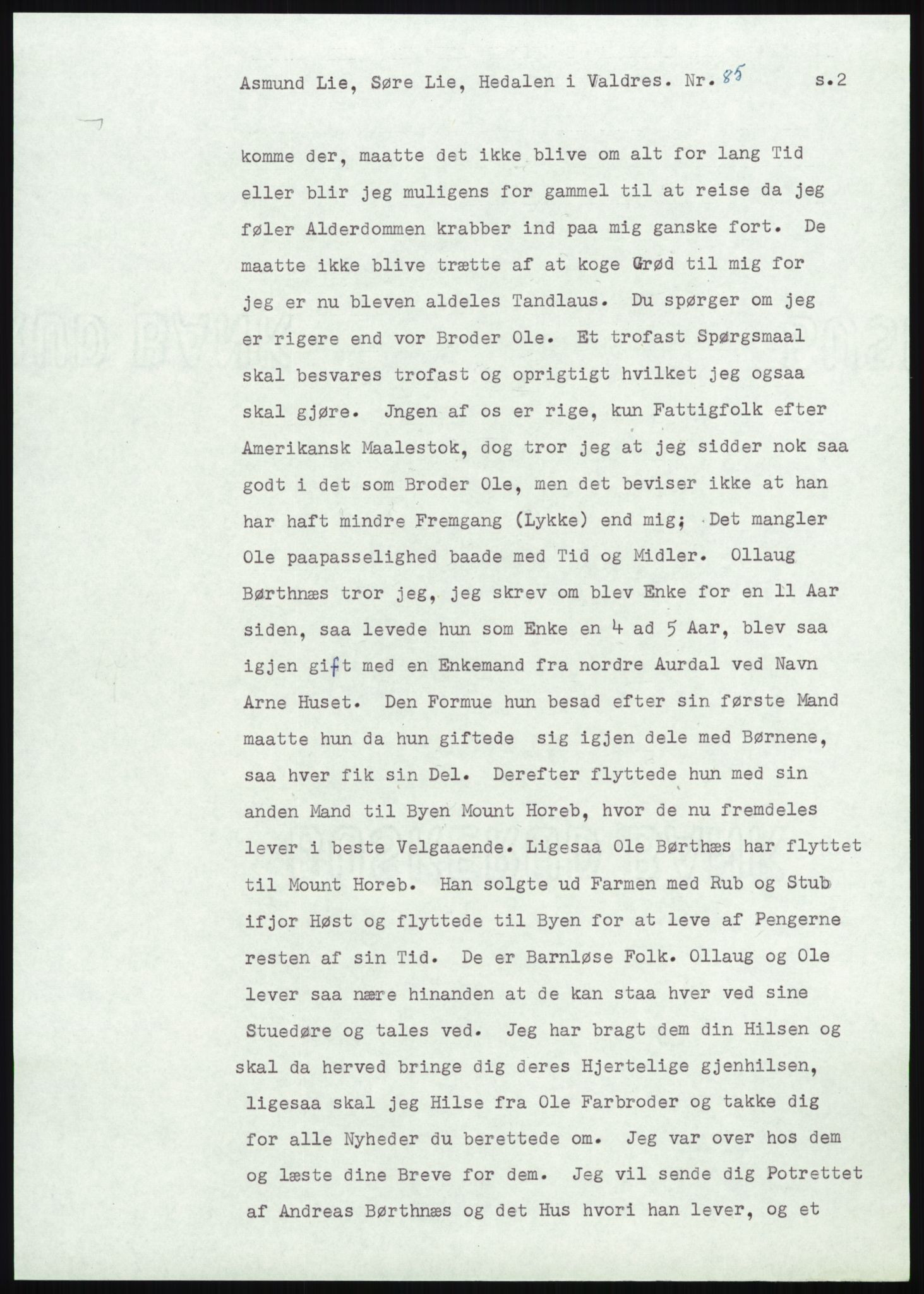 Samlinger til kildeutgivelse, Amerikabrevene, AV/RA-EA-4057/F/L0013: Innlån fra Oppland: Lie (brevnr 79-115) - Nordrum, 1838-1914, p. 87