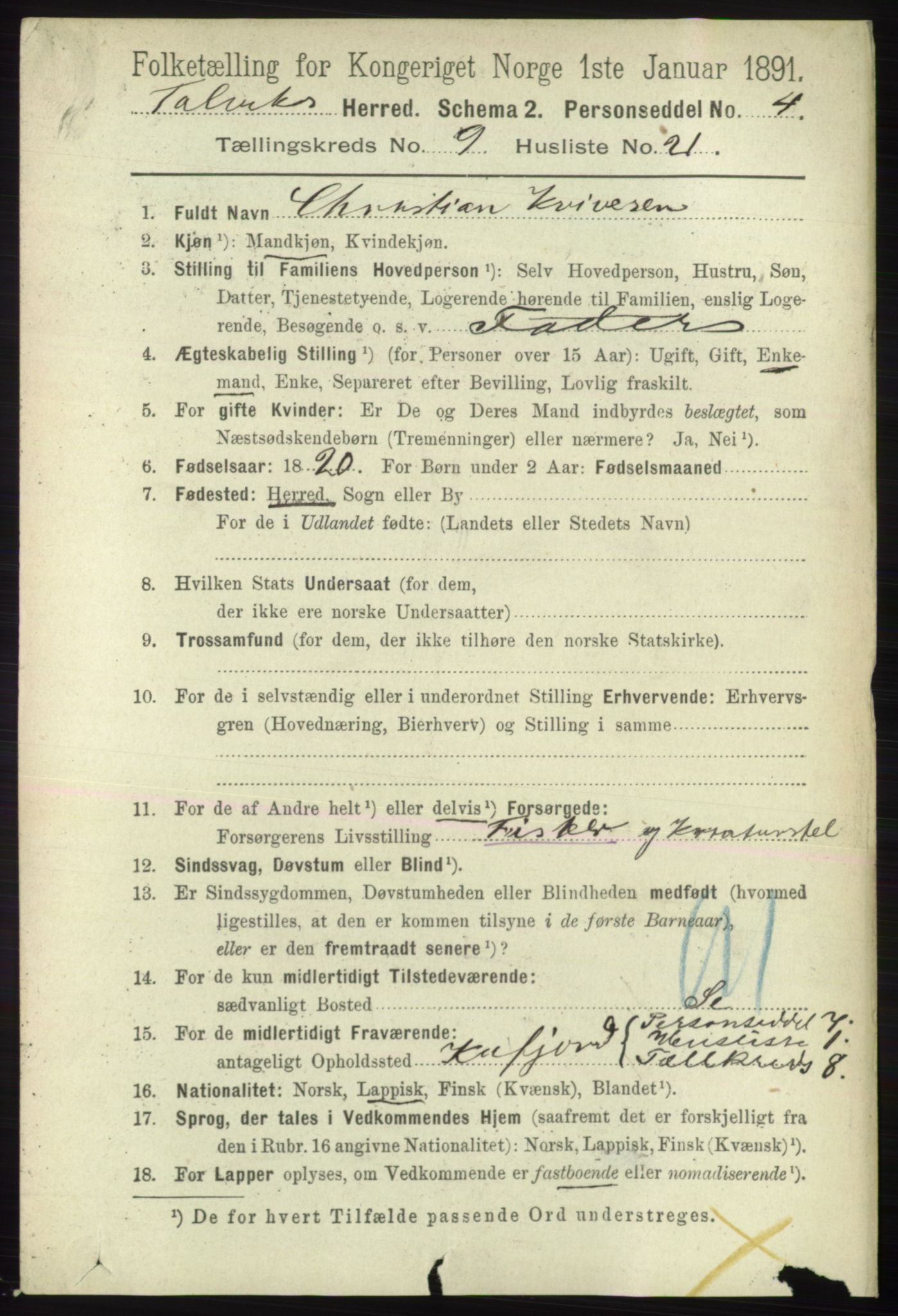 RA, 1891 census for 2013 Talvik, 1891, p. 2273