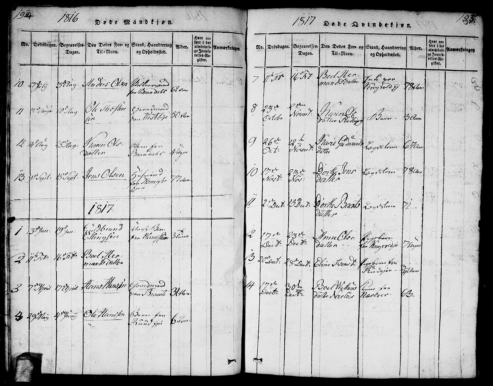 Gjerdrum prestekontor Kirkebøker, AV/SAO-A-10412b/F/Fa/L0004: Parish register (official) no. I 4, 1816-1836, p. 194-195