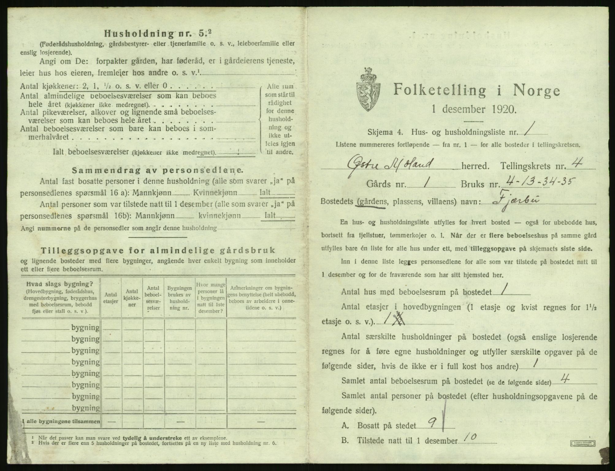 SAK, 1920 census for Austre Moland, 1920, p. 309