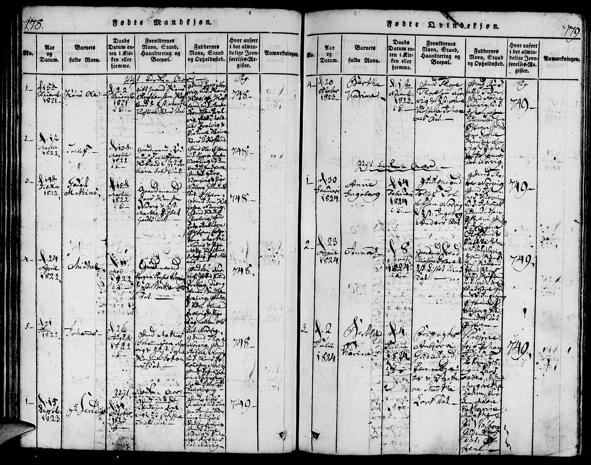 Torvastad sokneprestkontor, AV/SAST-A -101857/H/Ha/Haa/L0003: Parish register (official) no. A 3 /2, 1817-1837, p. 178-179