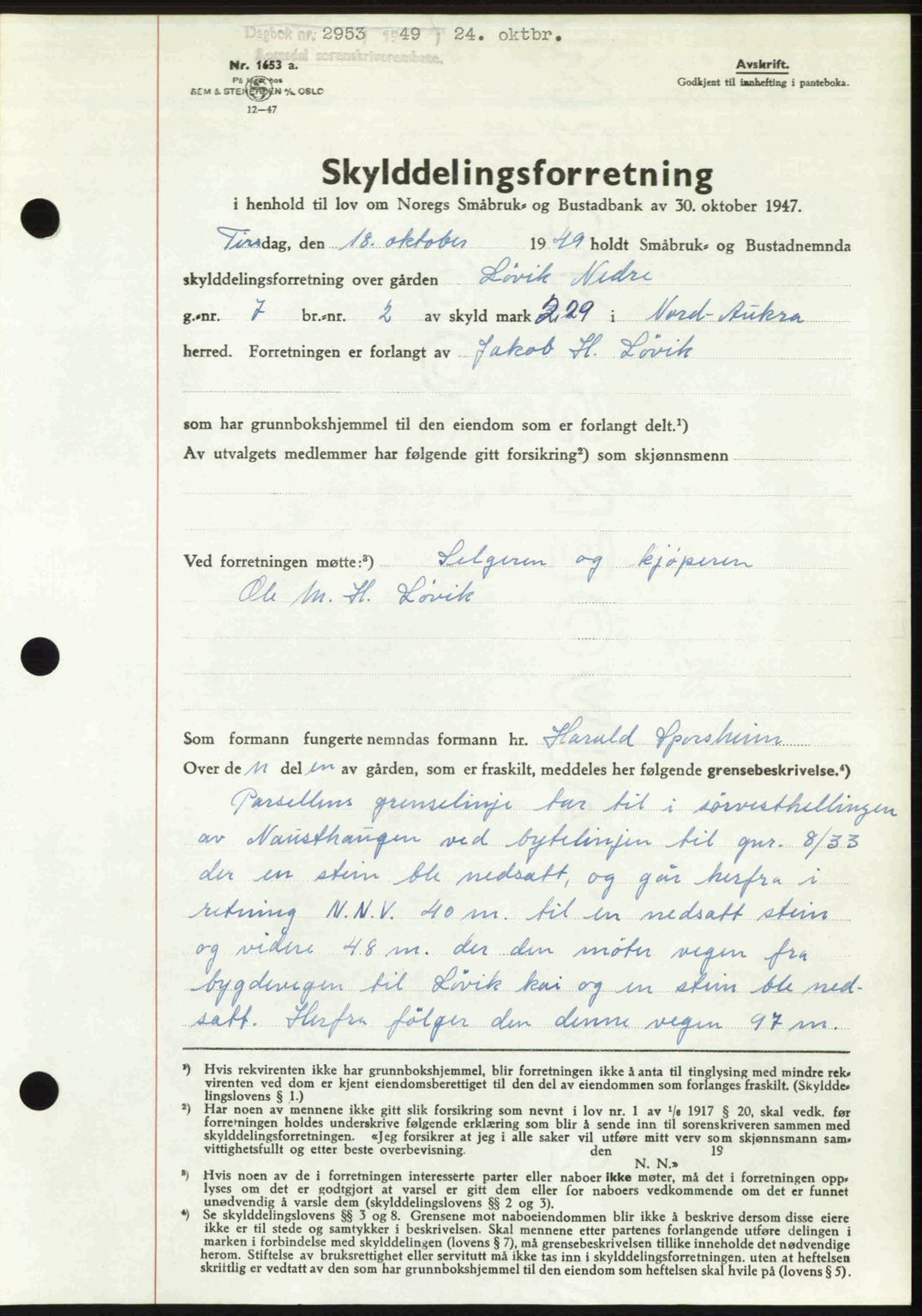 Romsdal sorenskriveri, AV/SAT-A-4149/1/2/2C: Mortgage book no. A31, 1949-1949, Diary no: : 2953/1949