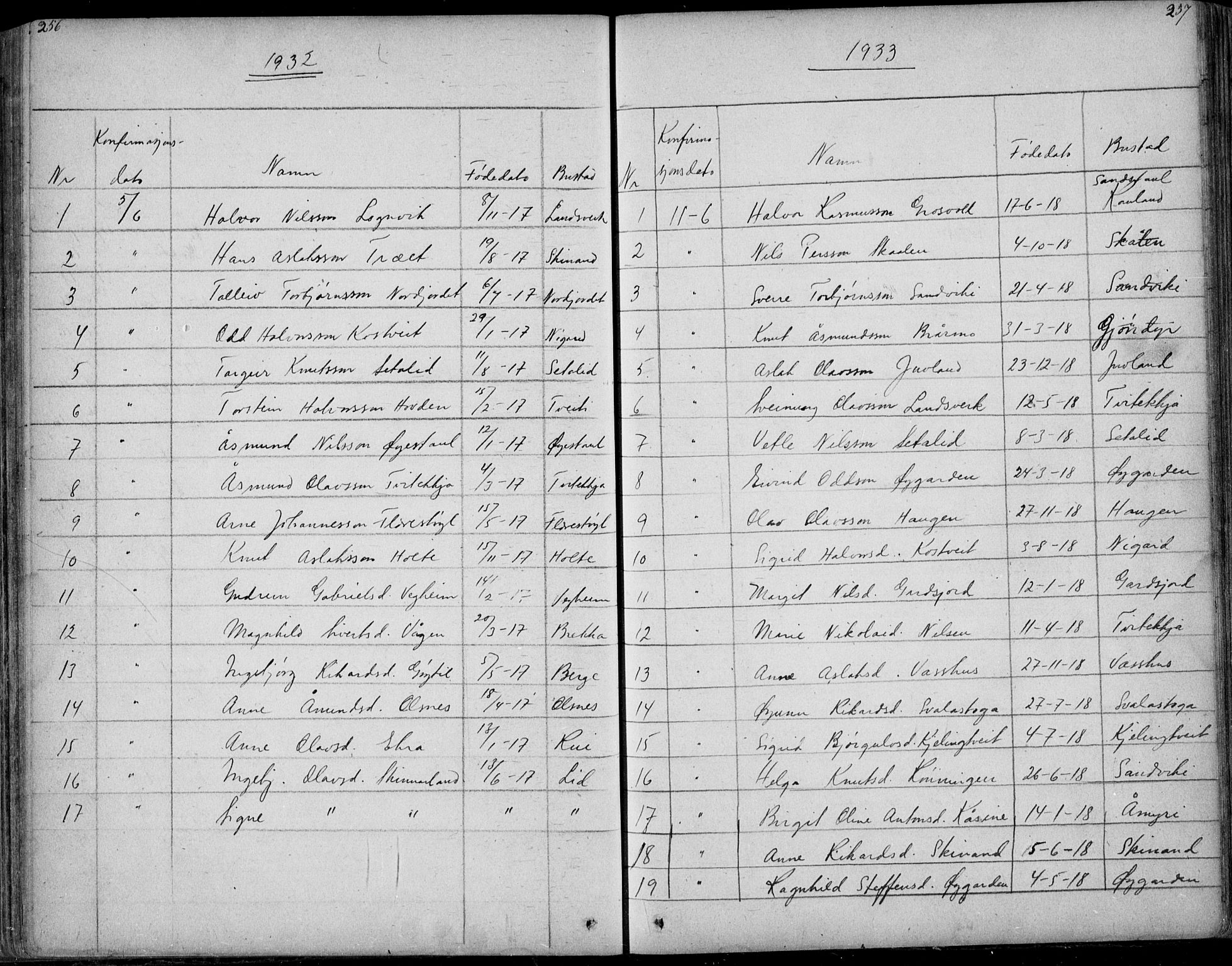 Rauland kirkebøker, SAKO/A-292/G/Ga/L0002: Parish register (copy) no. I 2, 1849-1935, p. 256-257