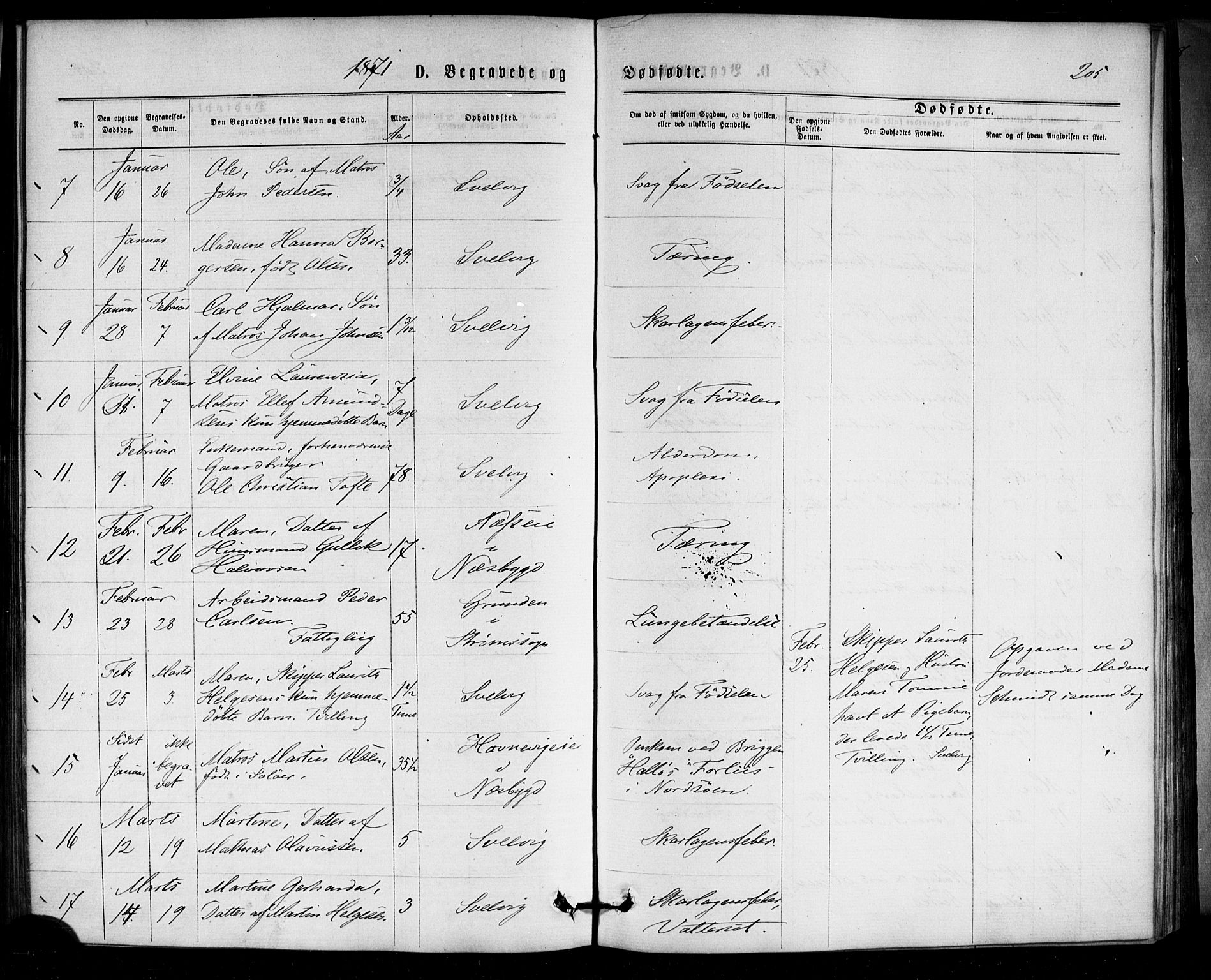 Strømm kirkebøker, AV/SAKO-A-322/F/Fa/L0002: Parish register (official) no. I 2, 1870-1877, p. 205
