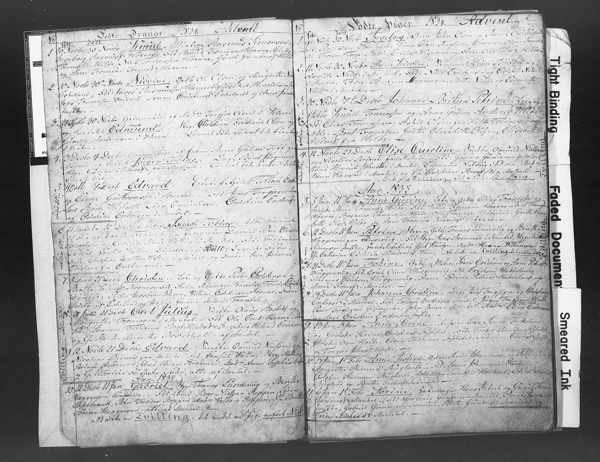 Mandal sokneprestkontor, SAK/1111-0030/F/Fb/Fba/L0003: Parish register (copy) no. B 1C, 1834-1838, p. 2