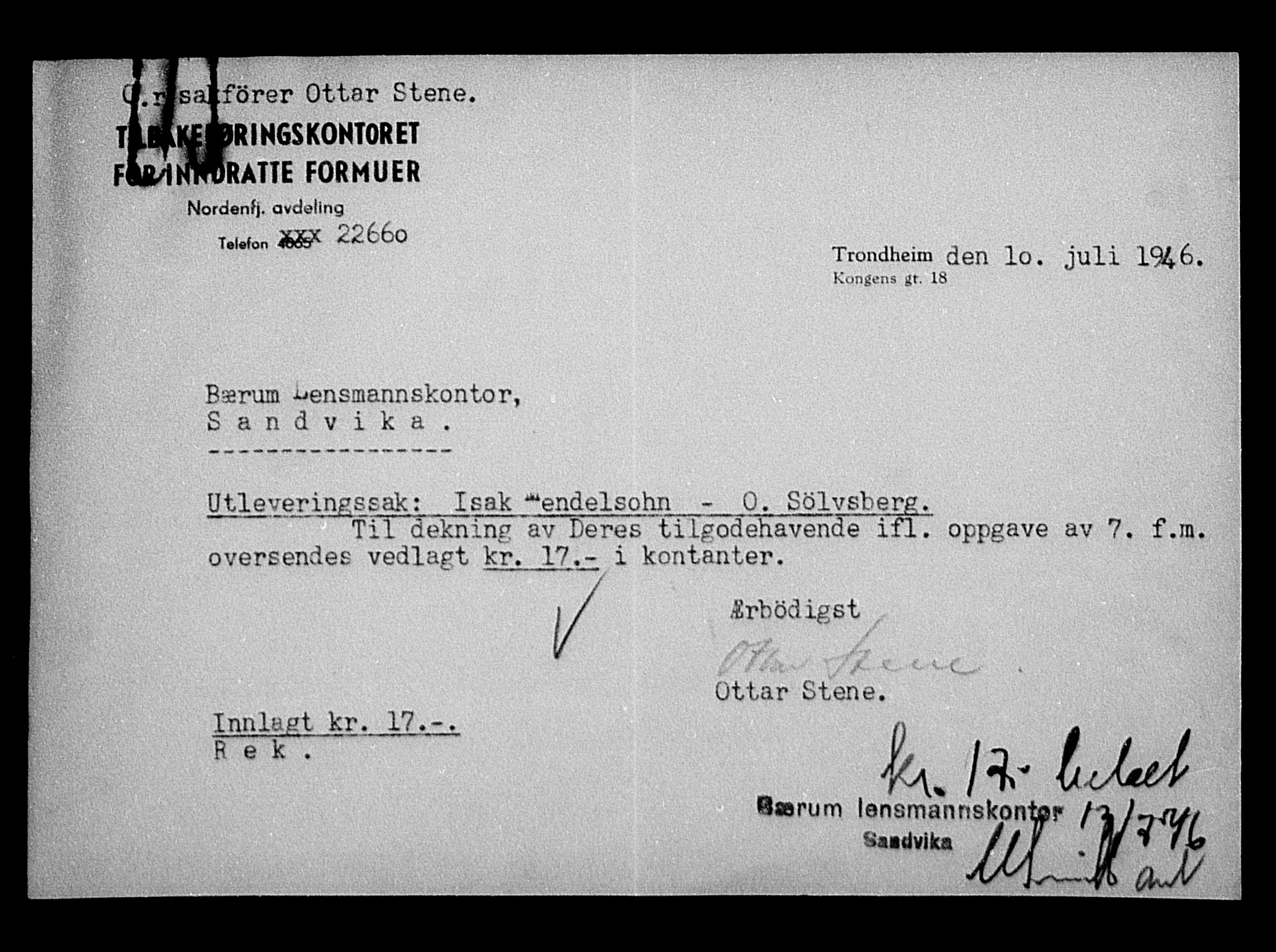 Justisdepartementet, Tilbakeføringskontoret for inndratte formuer, AV/RA-S-1564/H/Hc/Hca/L0909: --, 1945-1947, p. 65