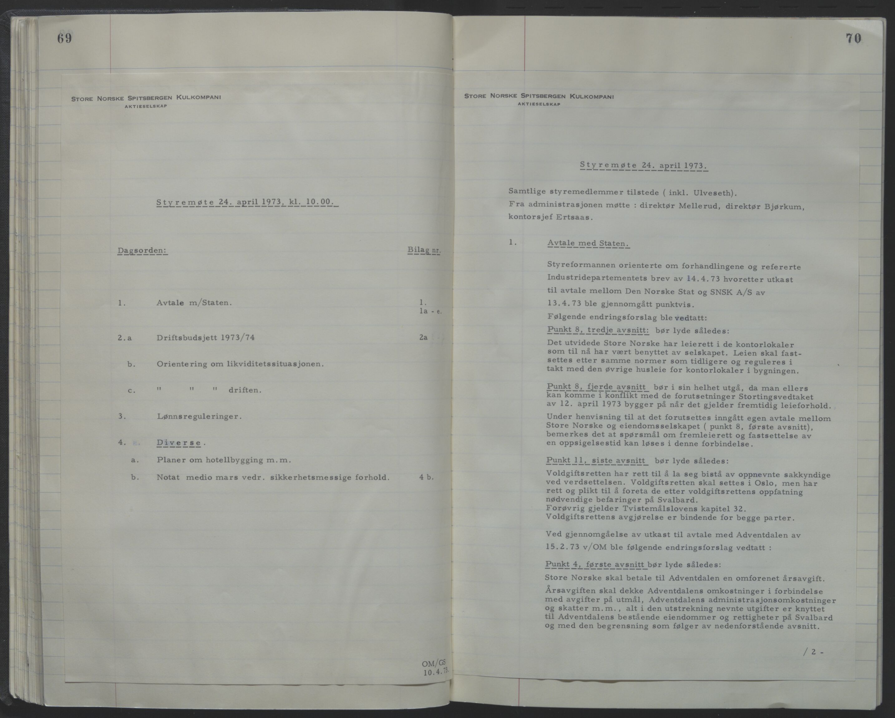 Store Norske Spitsbergen Kulkompani A/S, AV/SATØ-P-0073/09/A/Ab/Aba/L0001: Styreprotokoll 6, 1970-1979, p. 69-70