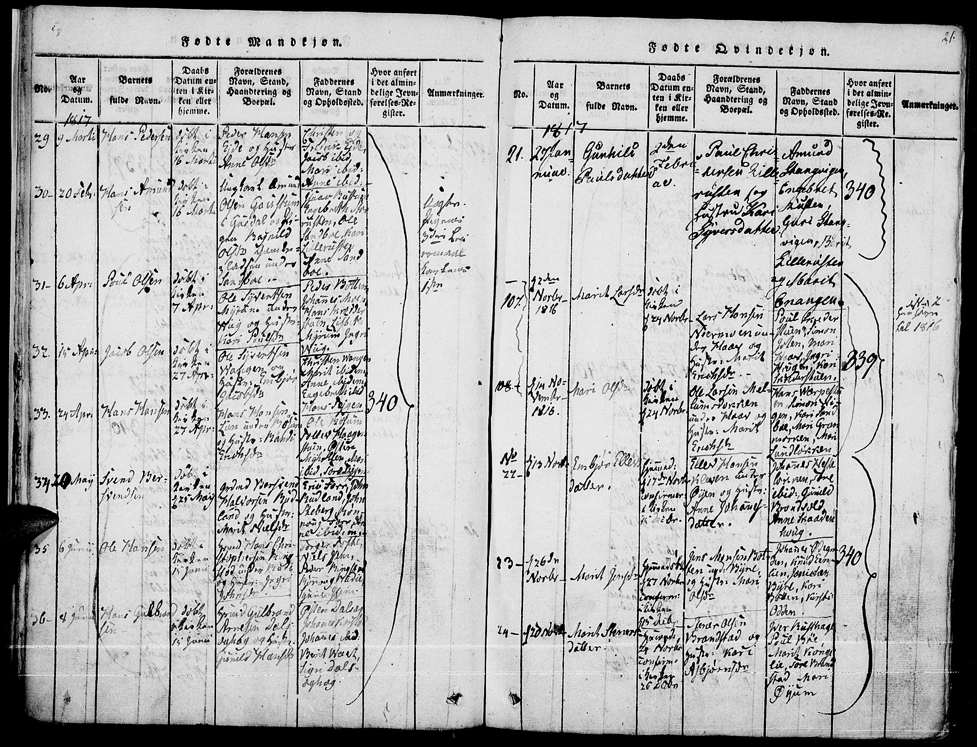 Fron prestekontor, AV/SAH-PREST-078/H/Ha/Haa/L0002: Parish register (official) no. 2, 1816-1827, p. 21